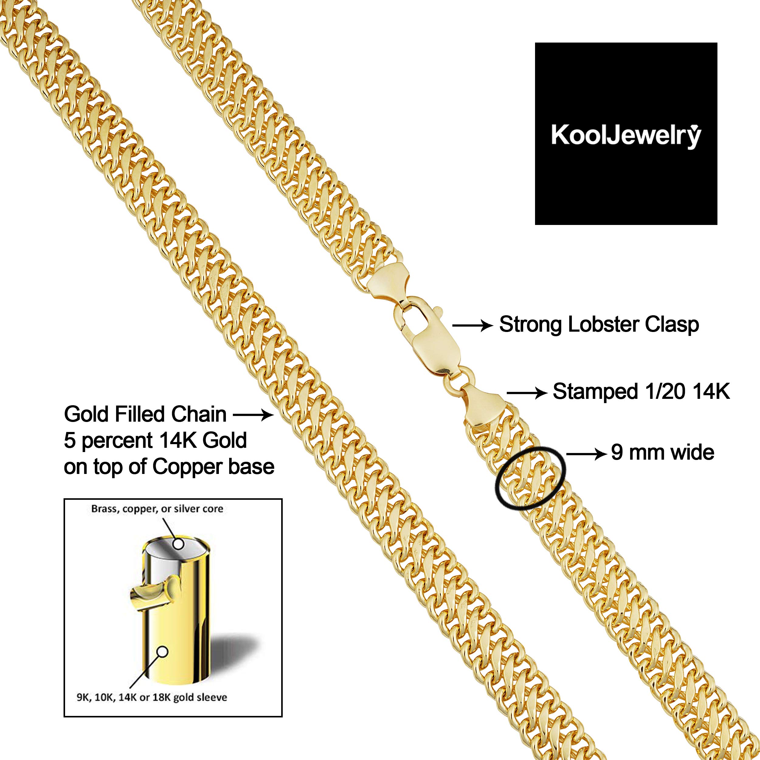 14K Yellow Gold Filled 9mm Saduza Statement Necklace for Women - Elegant Layering Piece for Date Nights & Special Occasions