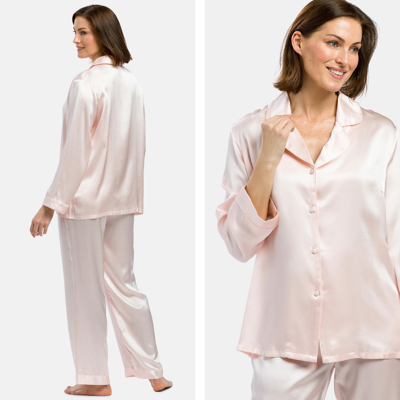 Fishers Finery Women's 100% Mulberry Silk Long Pajama Set with Gift Box - Luxurious Sleepwear for Comfortable Nights & Relaxing Evenings at Home