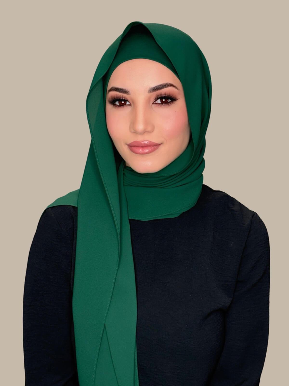 Elegant Deep Green Chiffon Hijab Set - Soft & Breathable Scarf for Women - Perfect for Daily Wear, Prayer, and Special Occasions