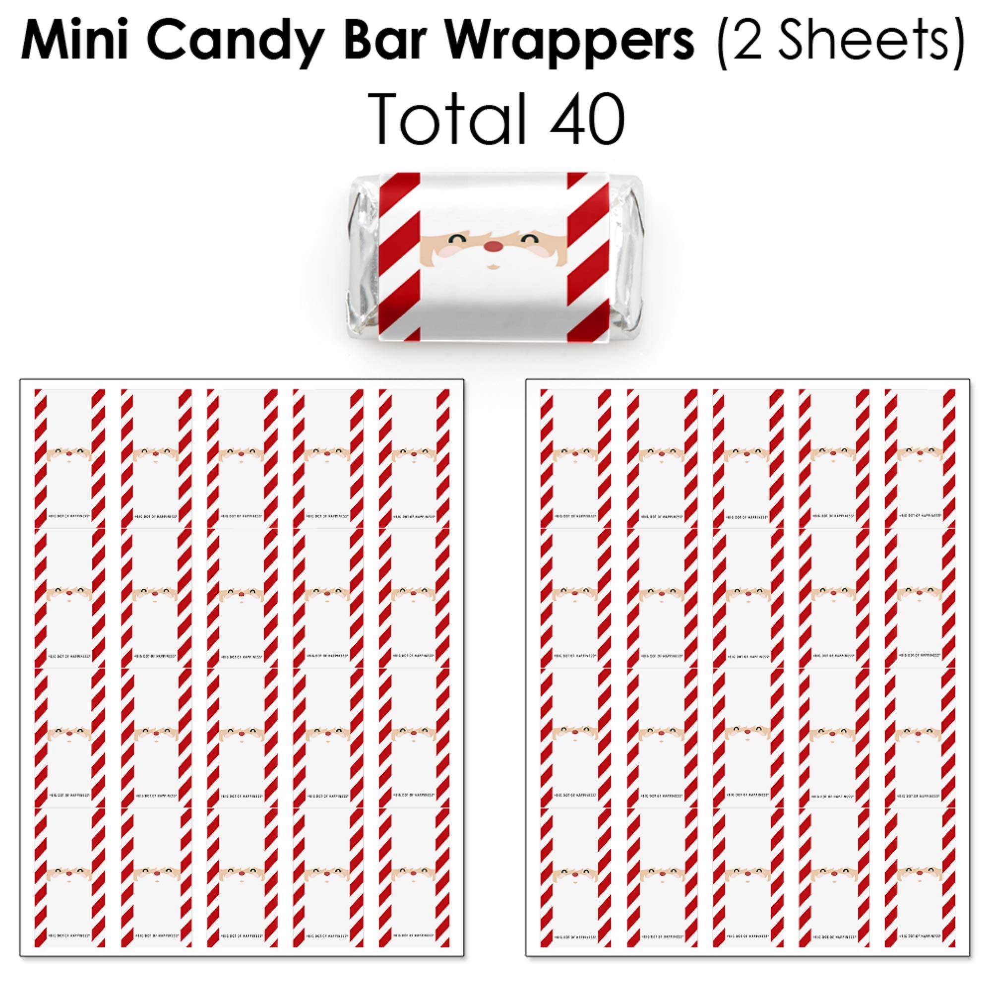 Big Dot of Happiness Jolly Santa Claus Mini Candy Bar Wrappers - 304pcs Christmas Candy Stickers Kit with Round & Circle Stickers for Holiday Party Favors, Gifts & Classroom Treats