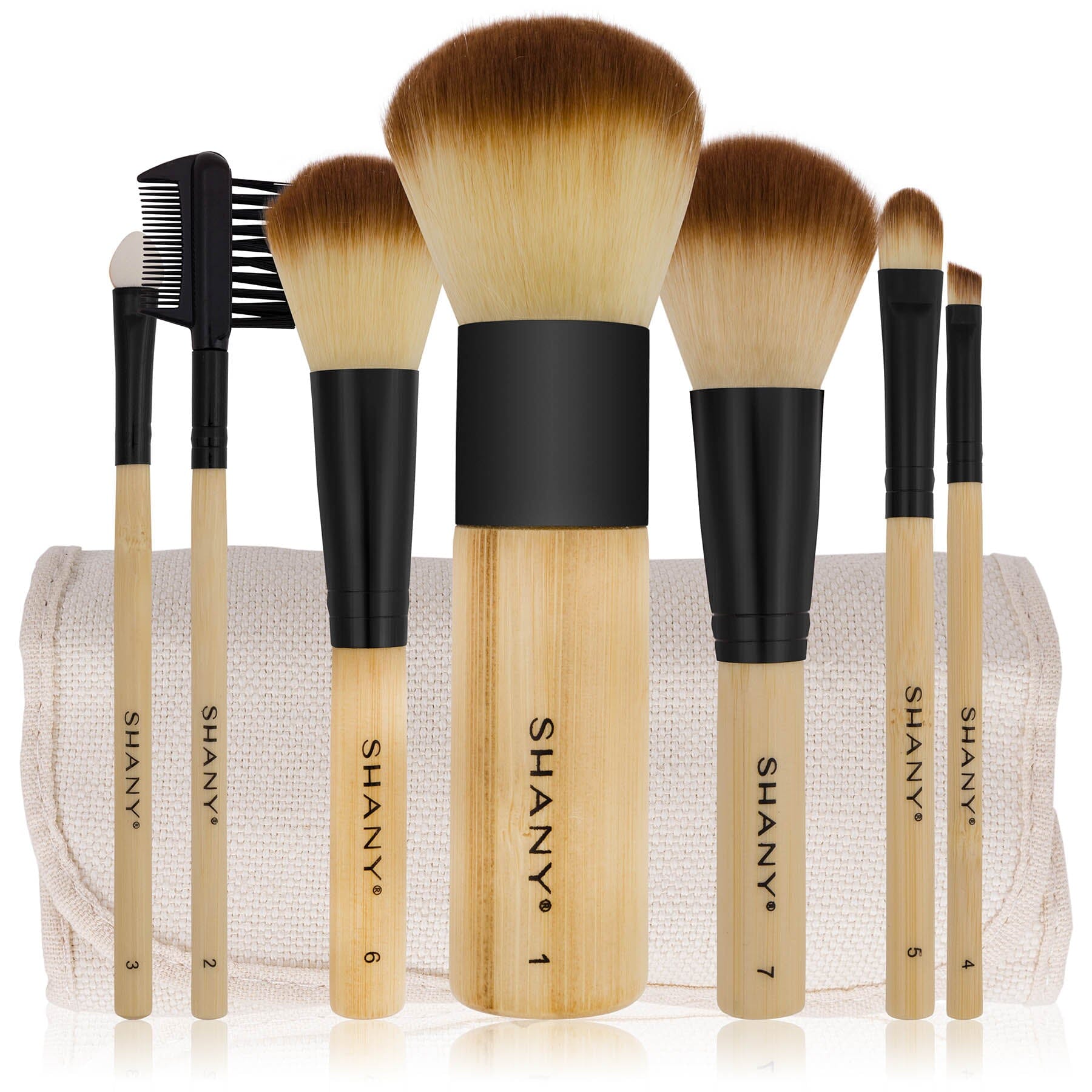 Premium 7-Piece Pure Bamboo Brush Set with Soft Synthetic Bristles & Cotton Pouch | Eco-Friendly Makeup & Skincare Tools for Professional & Home Use