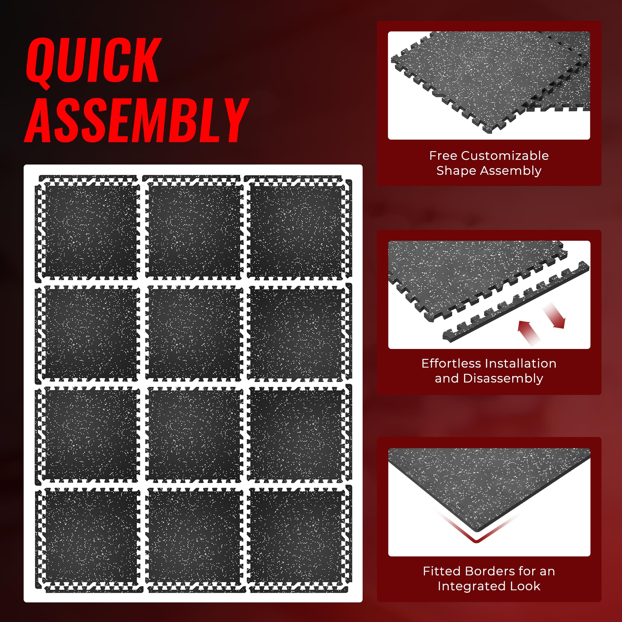 SUPERJARE 0.79'' Thick High-Density EVA Foam Exercise Mats - 12-Piece Interlocking Gym Floor Tiles (48 Sq Ft) for Home Workouts, Yoga & Fitness - Black/Grey Rubber Top Flooring - Ideal for Home Gym, Garage & Basement Workout Spaces