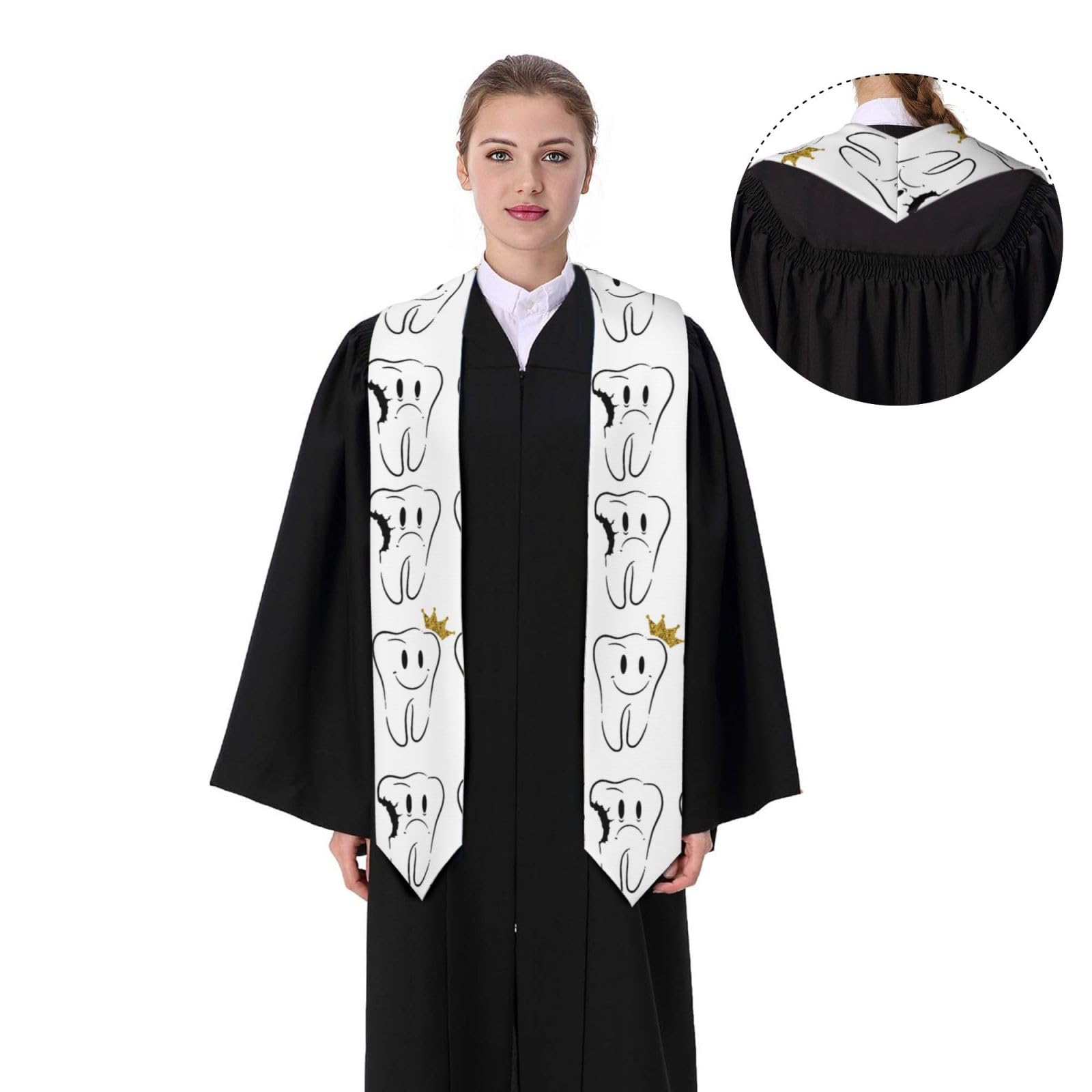 Unisex Pointed Graduation Stoles for Dental & Dentist Graduates - Crowned Teeth Design Fashion Sash | Perfect for Dental School Graduation Ceremonies & Professional Events