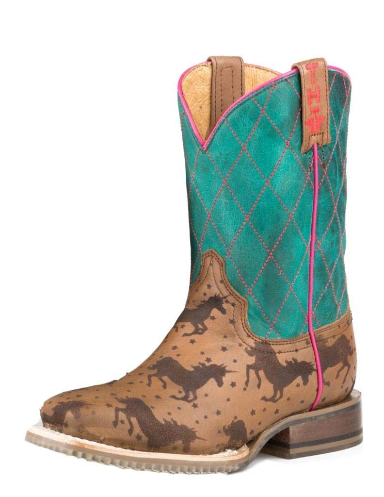 Girls Western Boots Square Toe Magic Unicorns Design Tan Leather Cowgirl Boots Size 13 D(M) US - Perfect for Rodeos, Birthday Parties & Western-Themed Events