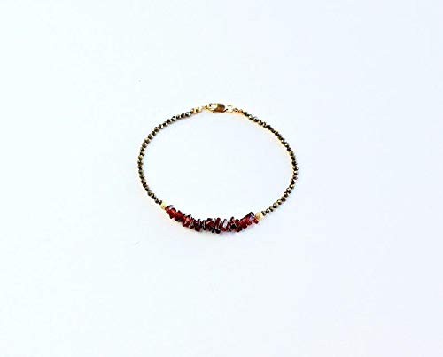 Precious-GEMS Raw Garnet Bracelet with Gold & Silver Pyrite Beads | January Birthstone Crystal Jewelry | Boho Beaded Gemstone Bracelet for Women | Perfect for Gifts, Spiritual Healing & Boho Fashion