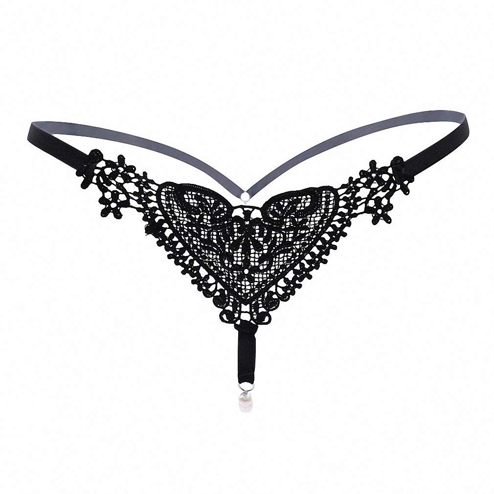 Sexy Women's Thongs & G-Strings with Pearl Accents, Lace Trim & Sheer Hollow Out Panties - Perfect for Valentine's Day, Bridal Lingerie & Sensual Occasions