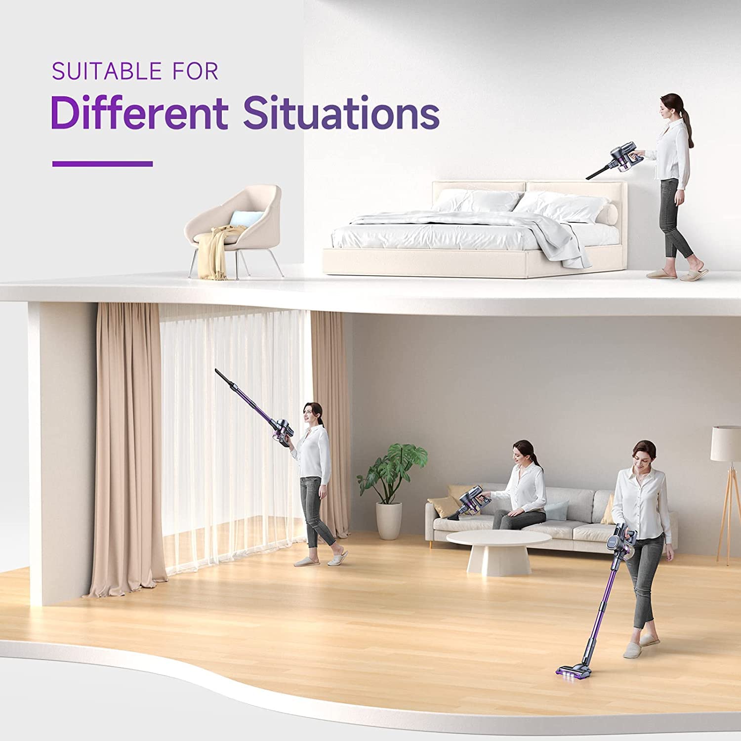 Lubluelu Cordless Vacuum Cleaner - 25000Pa Powerful Suction, 235W Brushless Motor, 50min Runtime, Detachable Battery, Self-Standing | Lightweight Stick Vacuum for Hard Floors, Carpets, Pet Hair | Perfect for Home Cleaning, Car Detailing & Pet Owners