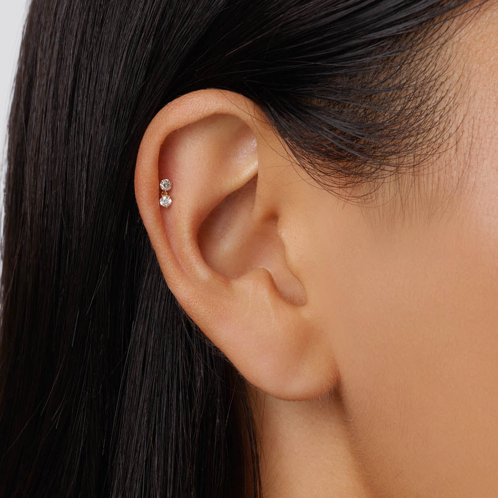 10k Gold Diamond Drop Helix Single Stud Earring - Elegant & Dainty Piercing Jewelry for Everyday Wear & Special Occasions