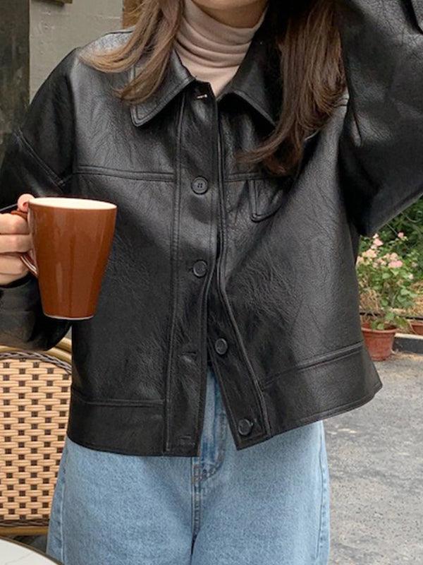 Lovevop Women's Casual Lapel Single Breasted Biker Leather Short Jacket - Stylish Motorcycle Outerwear for Riding & Everyday Fashion