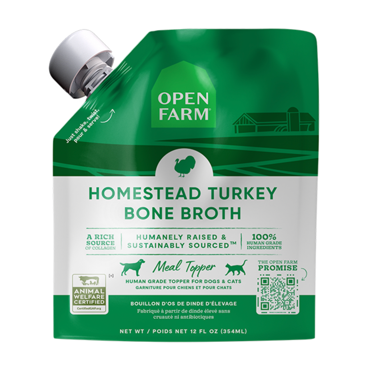 Open Farm Homestead Turkey Bone Broth for Dogs - Grain-Free, Human-Grade, Nutrient-Rich Liquid Supplement - Supports Joint Health & Digestion - Perfect for Senior Dogs or Post-Surgery Recovery
