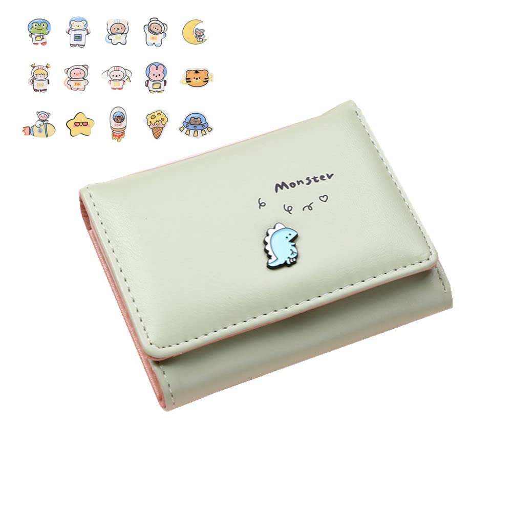 VIEOAGEO Kawaii Women's Short Wallet - Cute Cartoon Dinosaur Tri-fold Purse with Multi-Card Slots & Coin Pocket (Green) | Perfect Gift for Girls, Teens & Anime Lovers | Great for School, Travel & Everyday Use