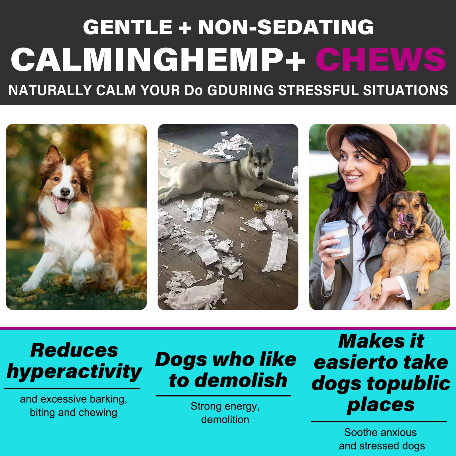 Yecuce Calming Chews for Dogs - Anxiety & Stress Relief Treats with Beef Flavor (110 Count) - Helps Reduce Barking, Separation Anxiety, Thunder & Travel Stress - Perfect for Nervous Dogs During Storms, Vet Visits, and Car Rides