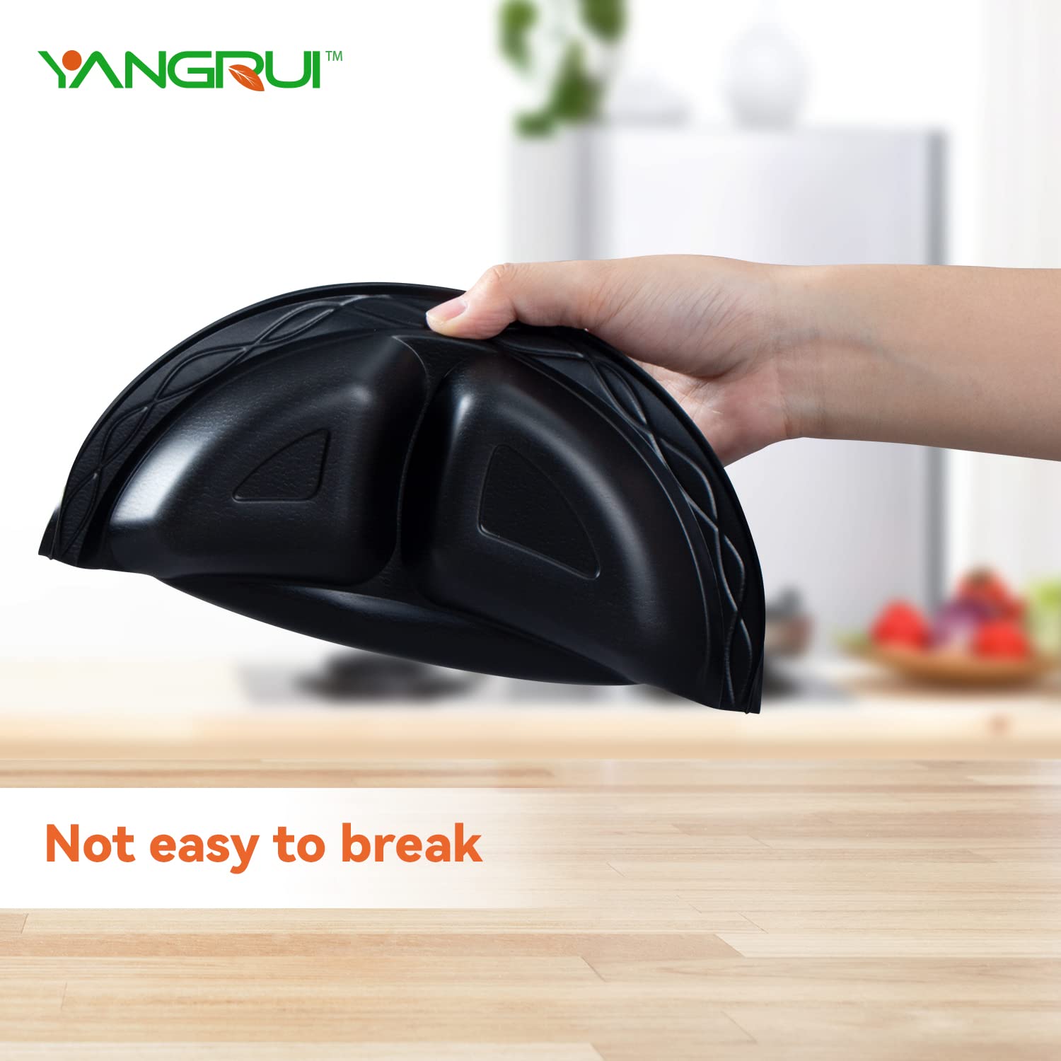 YANGRUI 9 Inch 3 Compartment Reusable Plastic Plates - 150 Pack BPA Free Food Grade Dinner Trays for School Cafeteria, Hospital Meals & Party Serving - Durable MFPP Black Disposable Trays