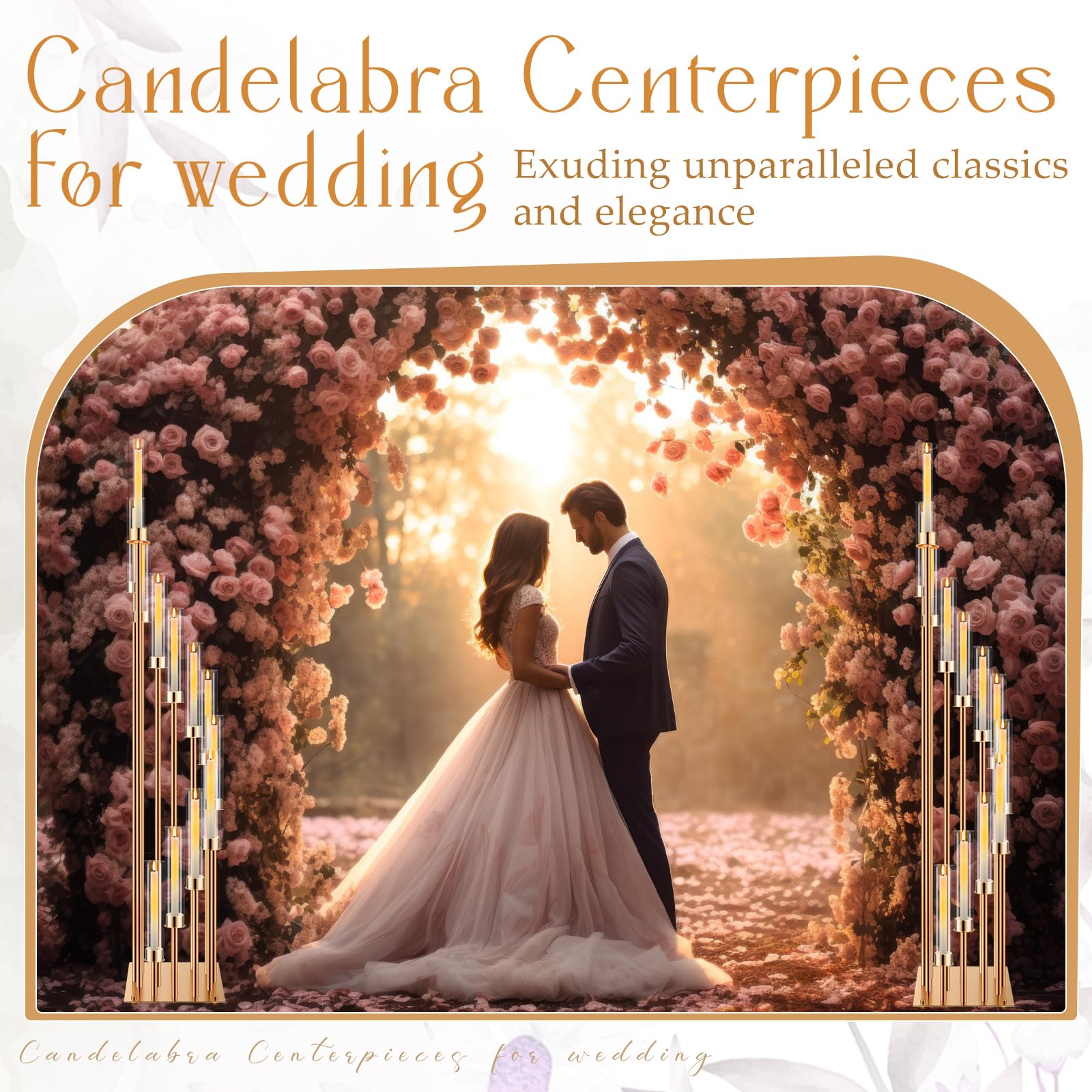 2-Pack Gold 12-Arm Candelabra Floor Stand - 57.5 Inch Tall Wedding Centerpiece with Clear Acrylic Shades & LED Candles for Valentine's Day, Christmas, Spring Decor | Elegant Home & Event Lighting