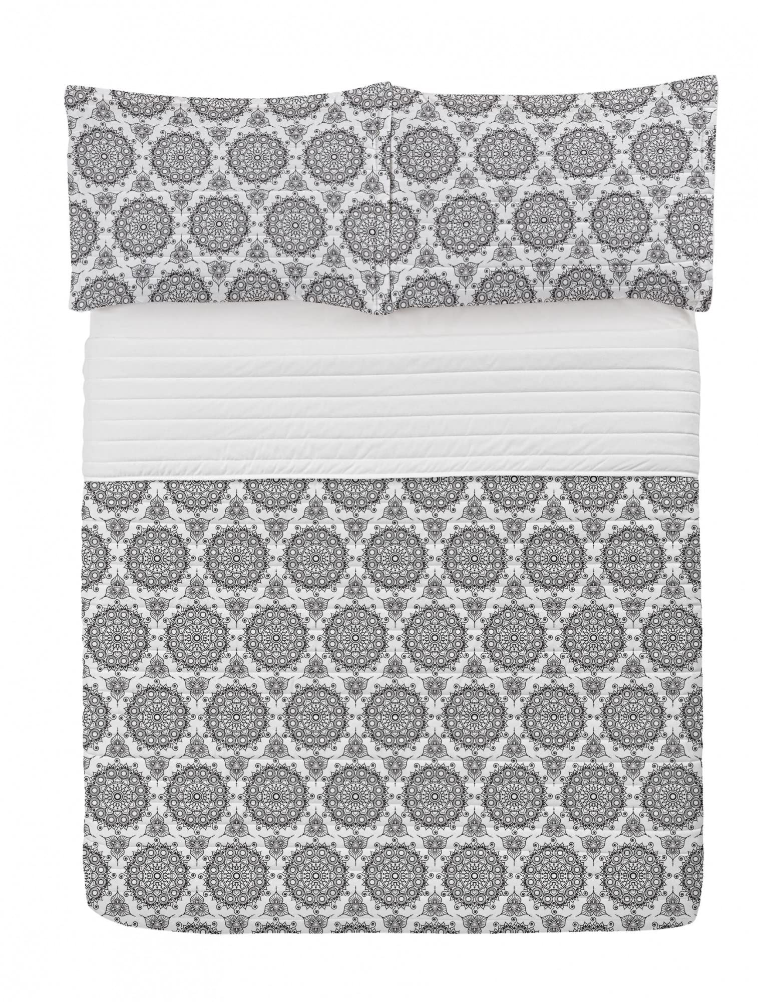 Ambesonne Tribal Microfiber Bedspread Set | South Eastern Folklore Geometric Circle Design | Wedding Themed King Size Bedding | Soft Comforter with Pillow Shams | Black and White | Perfect for Bohemian Bedrooms, Guest Rooms & Wedding Decor