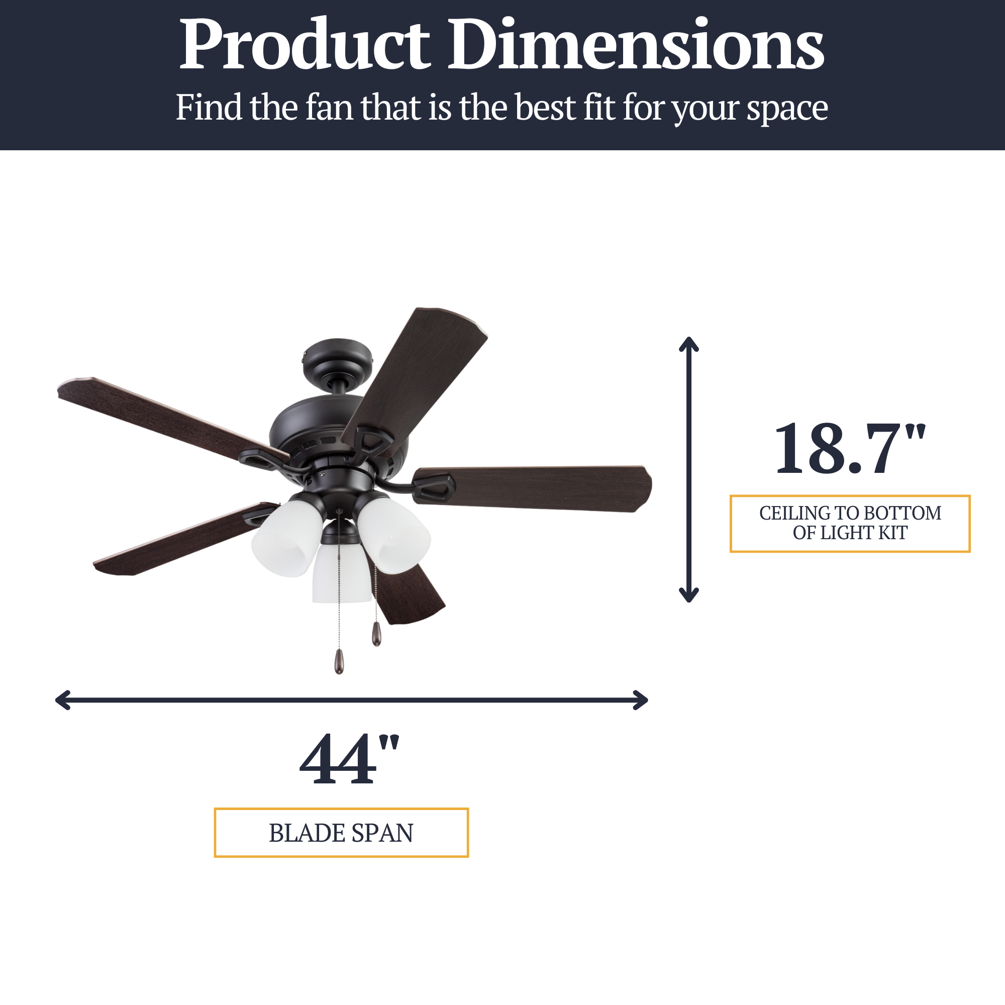 44 Inch Miller Park Ceiling Fan with Espresso Bronze Finish & Pull Chain - Perfect for Living Room, Bedroom, and Outdoor Patio Cooling