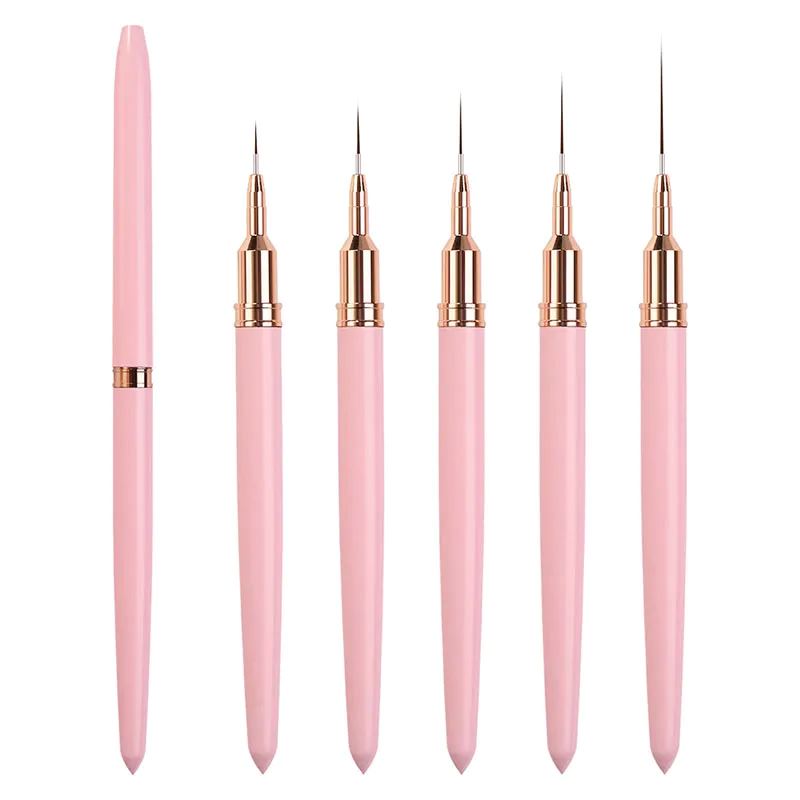 Ultra Fine Nail Liner Brushes - Pink Set of 5 for Professional Nail Art, Gel Polish & Acrylic Designs | Perfect for Salon, Home Manicure & DIY Nail Artists