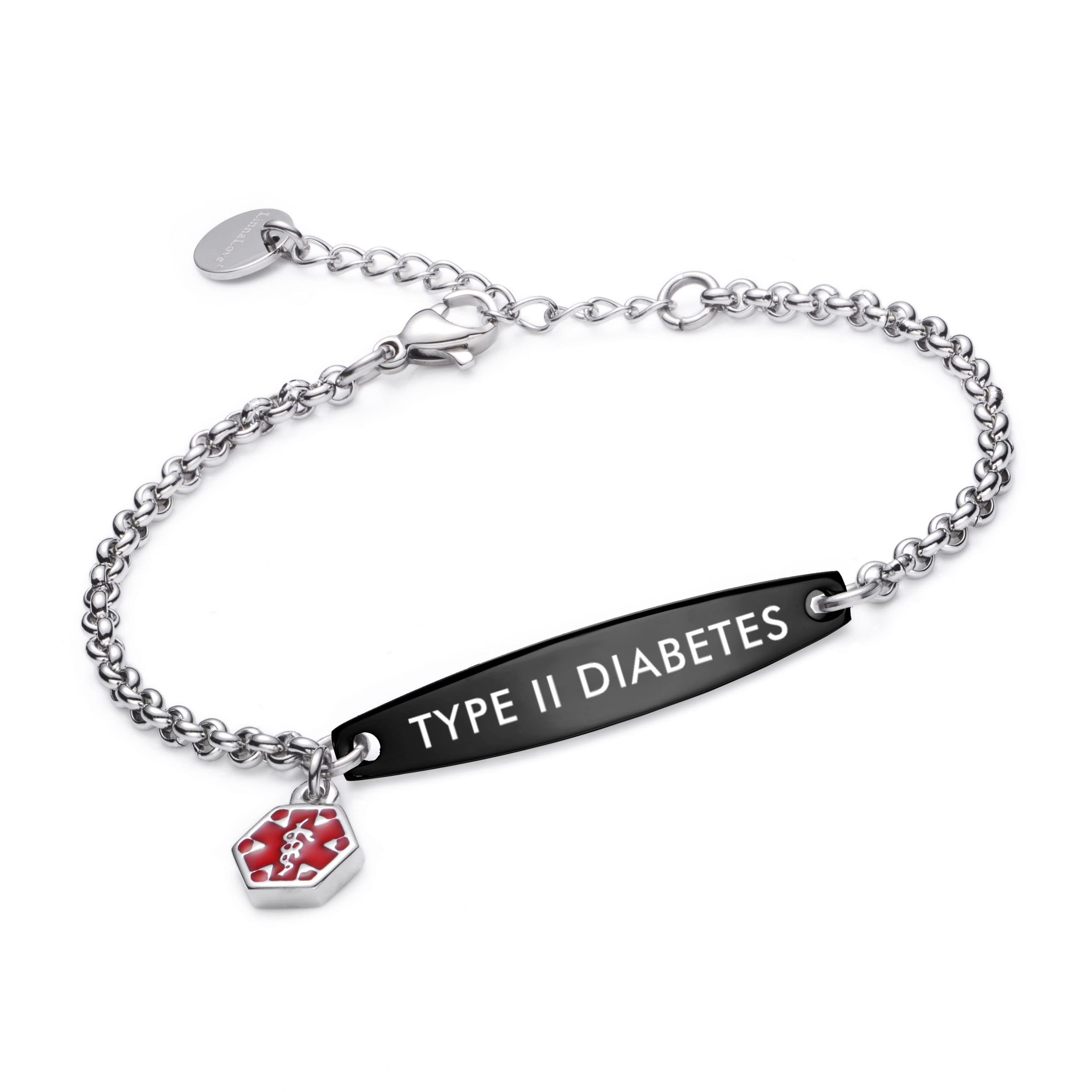 LinnaLove Pre-Engraved Simple Rolo Chain Medical Alert ID Bracelet for Women - Stylish Safety Jewelry for Everyday Wear, Travel & Emergency Situations
