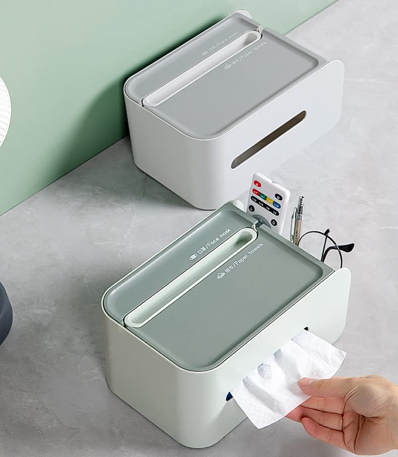 Multi-Function ABS Tissue Box Cover Holder with Storage Organizer - Green | Napkin Tissue Box Caddy for Bathroom, Bedroom & Office | Keeps Tissues Dry & Organized in Any Room