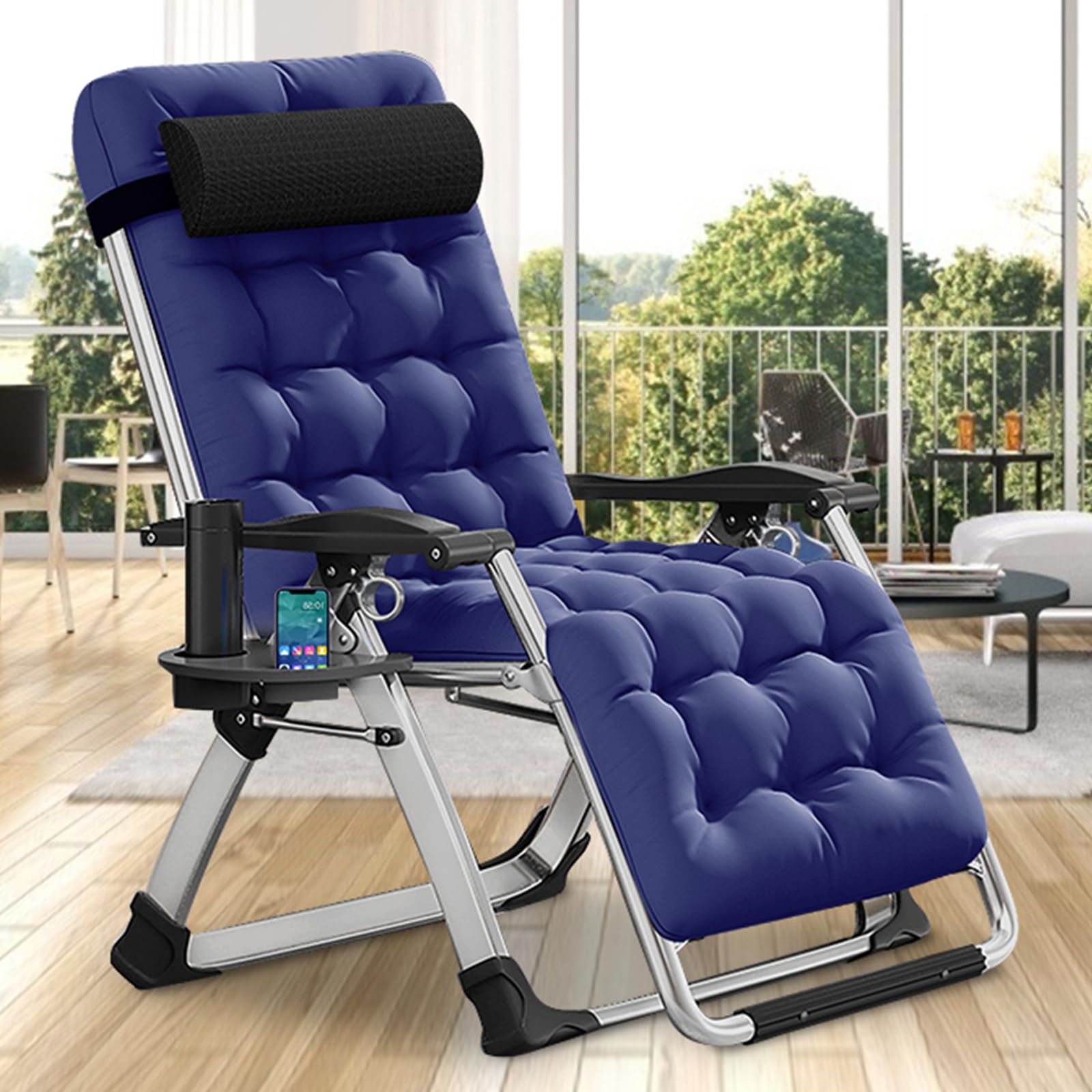 DoCred Comfortable Folding Recliner Chair with Removable Cushion - Indoor Outdoor Lounge Chair for Bedroom, Living Room & Patio - Perfect for Relaxing, Reading & Sunbathing