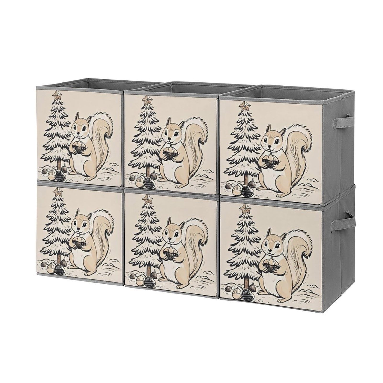 6PCS Foldable Storage Bins - Squirrel Printed Organizers for Home & Office
