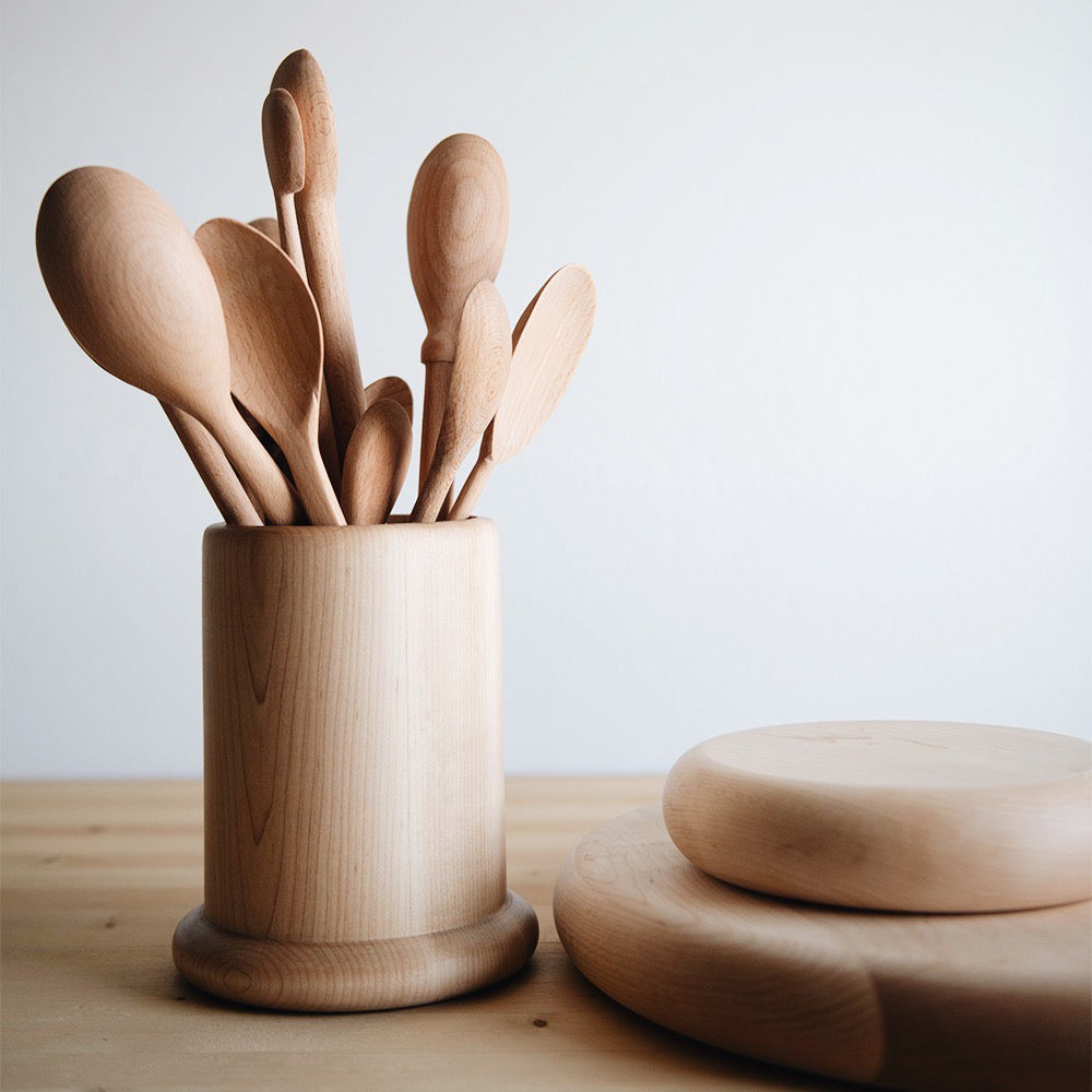 Premium Maple Wood Utensil Canister - Elegant Kitchen Storage for Spoons, Forks & Cooking Tools - Perfect for Countertop Organization & Home Decor