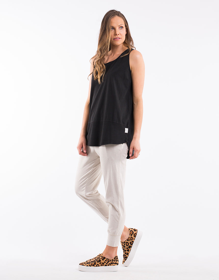 Elm Rib Tank Top for Women - Soft Washed Black Cotton Stretch Fit Tee - Casual Wear, Layering & Everyday Outfits