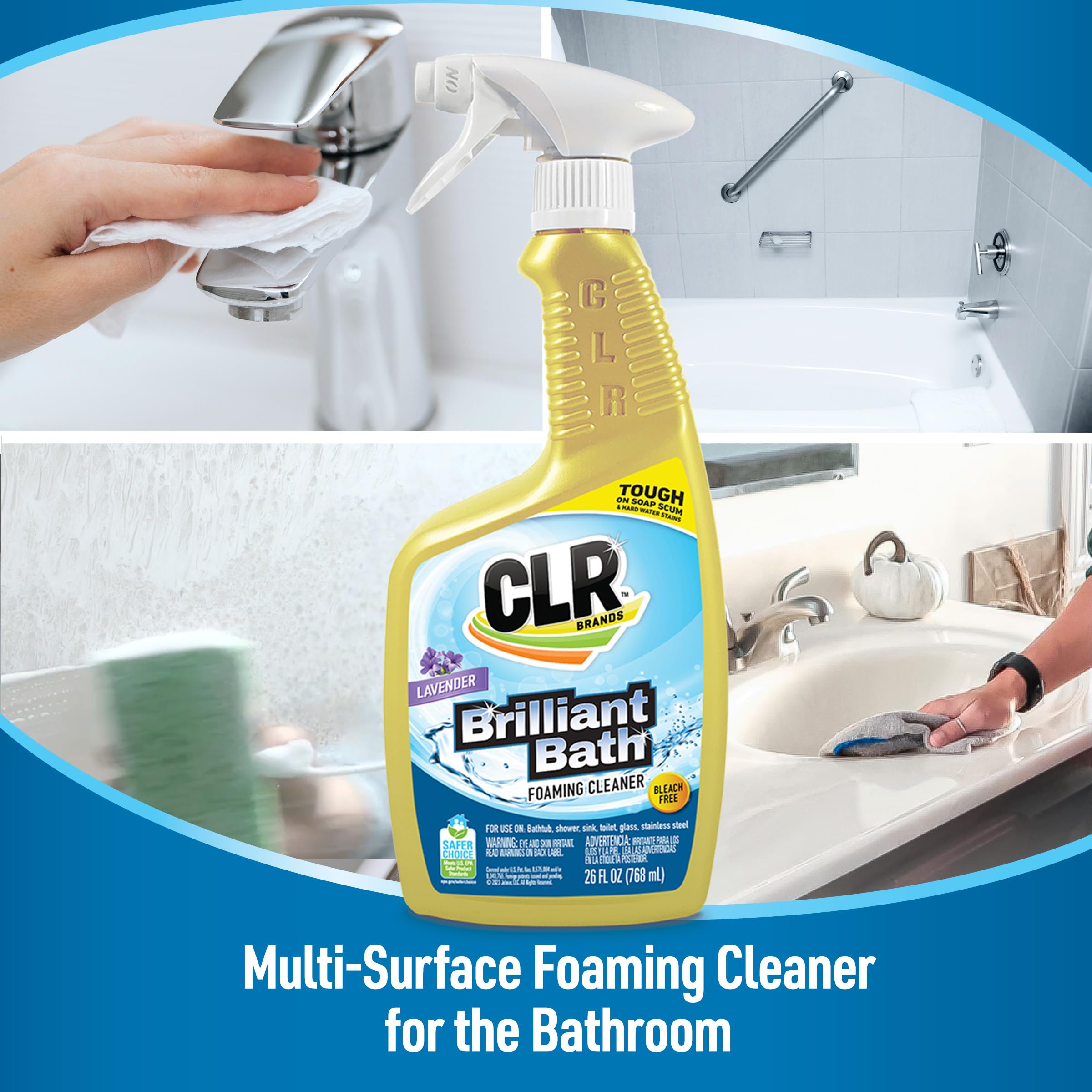 CLR Brilliant Bath Foaming Action Bathroom Cleaner Spray - 26oz (Pack of 2) - Powerful Toilet, Shower, Sink & Stainless Steel Cleaner with Refreshing Lavender Scent - Ideal for Deep Cleaning Bathrooms, Kitchens & Glass Surfaces