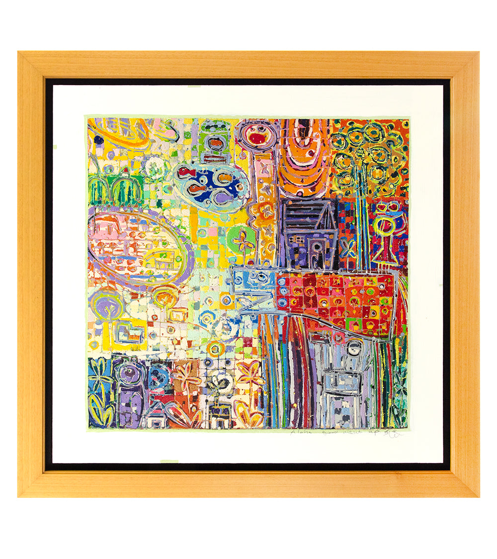 Original Framed Woodblock Painting 'Aloha Good Night' by Seung Lee - Hawaiian Art for Home Decor & Gift Giving