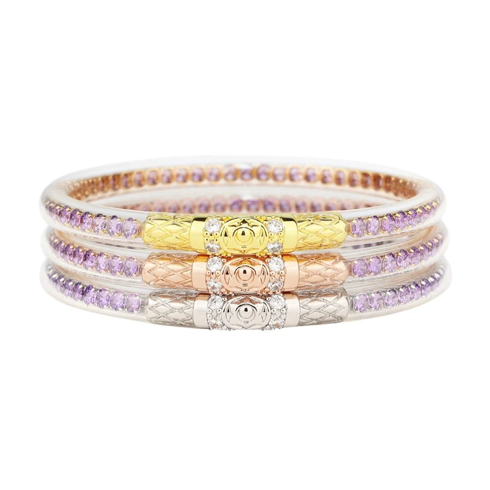 BuDhaGirl All Weather Bangles Set of 3 - Three Queens Bracelets in Lilac | Waterproof & Durable Jewelry for Yoga, Travel & Everyday Wear