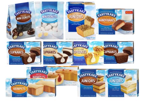 Tastykake Variety Pack - 12 Assorted Krimpets, Cupcakes, Peanut Butter Kandykakes, Juniors & Mini Donuts | Perfect for Office Snacks, School Lunches & Party Desserts