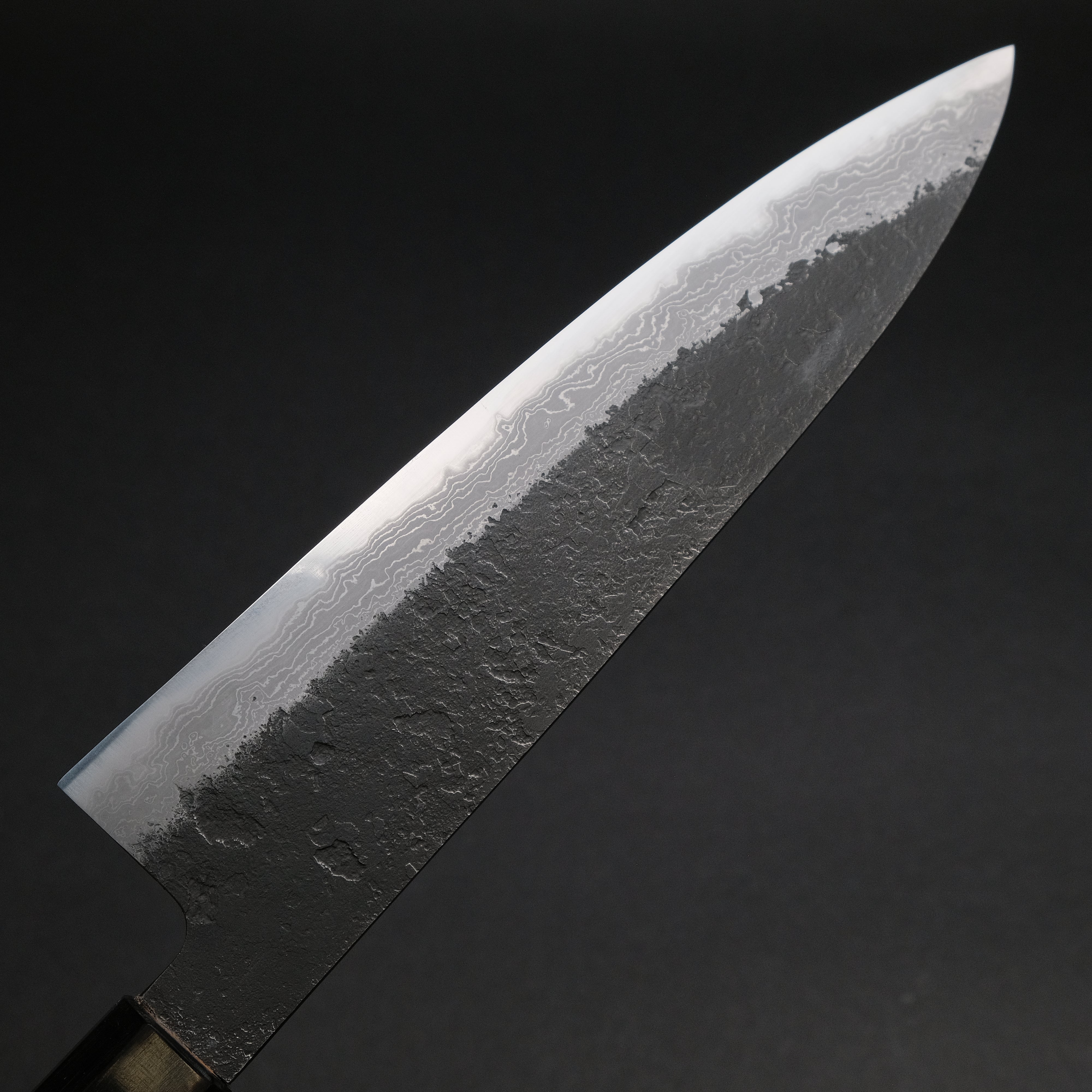 Ajikataya White #2 Nashiji Damascus Gyuto 210mm Japanese Chef Knife with Olive Wood & Buffalo Horn Handle - Perfect for Sushi, Meat Slicing, and Professional Kitchen Use