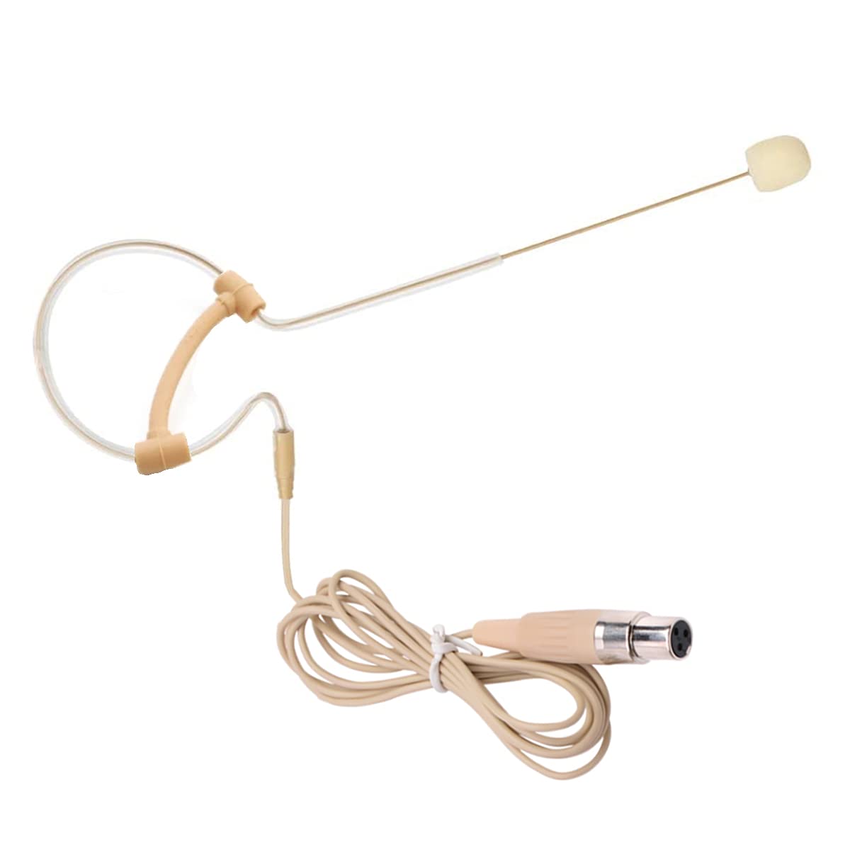 Haoin Single Ear Headset Microphone - Professional Earset Headworn Mic with 1.2m Cable & Windscreen, Compatible with AKG Wireless System Bodypack Transmitter (Mini XLR 3-Pin TA3F Plug) - Ideal for Live Performances, Broadcasting, and Public Speaking