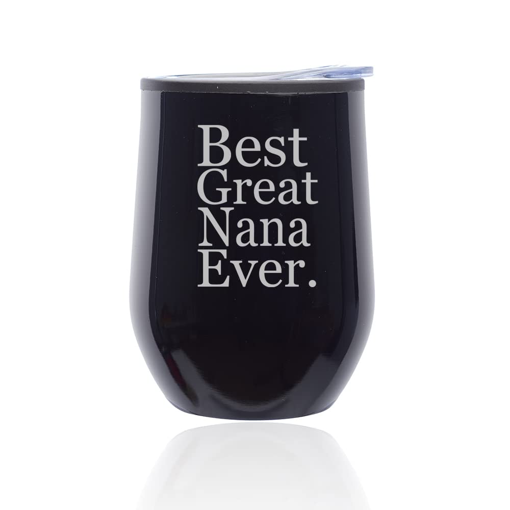 Stemless Wine Glass Tumbler with Lid - Insulated Coffee Travel Mug for Hot & Cold Drinks - Perfect Gift for Grandma, Nana, Mother's Day - Midnight Black - Ideal for Home, Office, Picnics & Outdoor Adventures