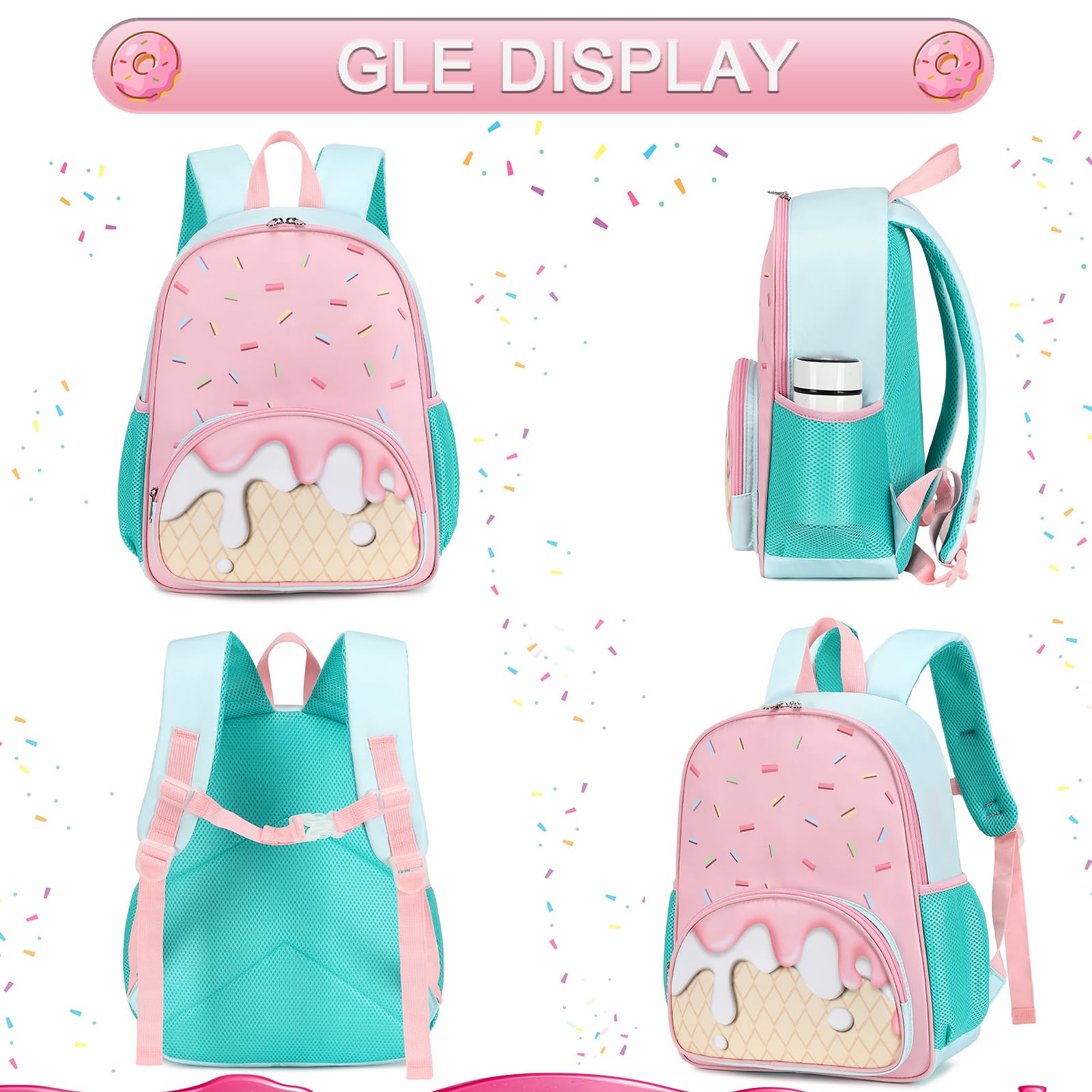 BTOOP Kids Backpack for Girls - Ice Cream Design School Bag for Preschool & Kindergarten