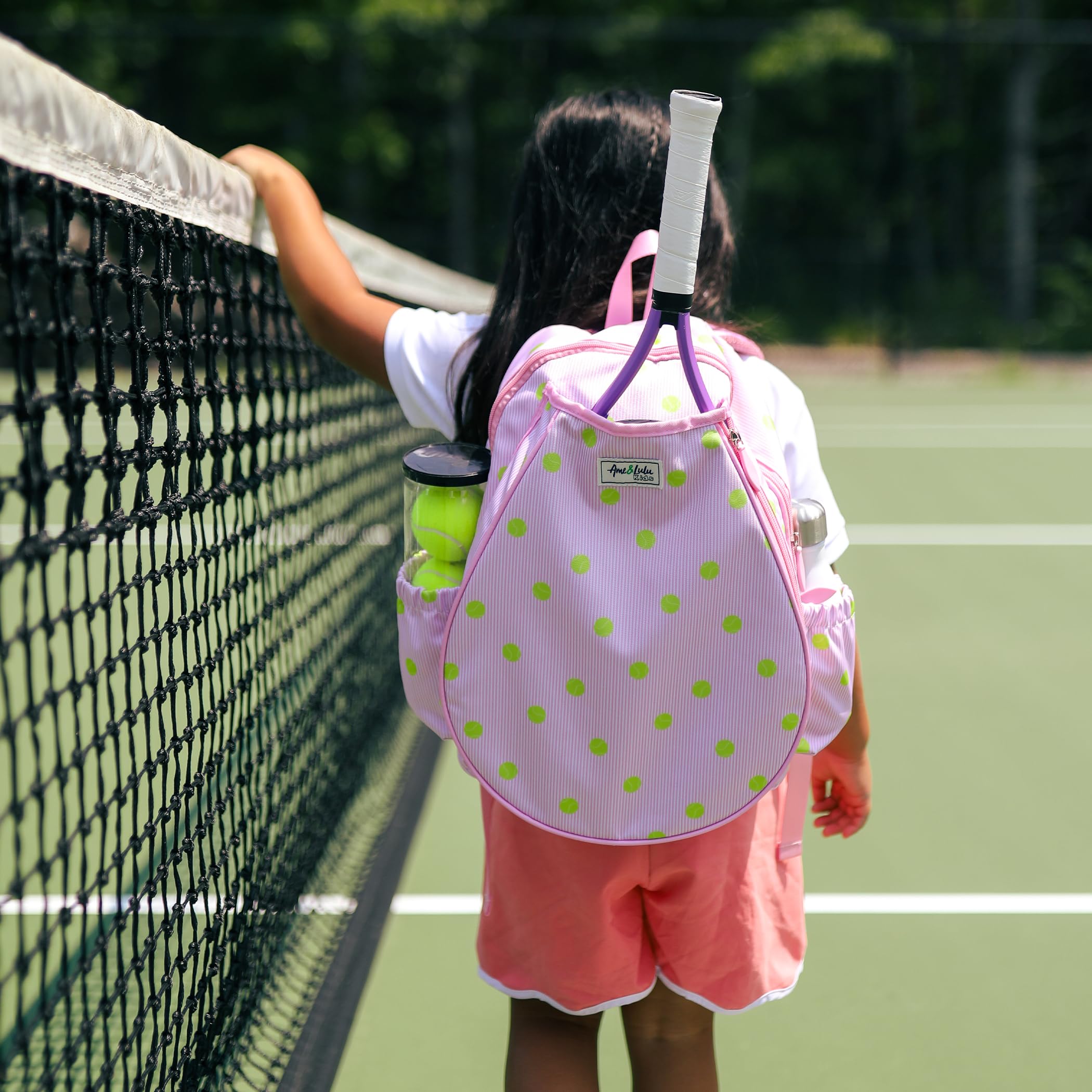Ame & Lulu Little Love Tennis Backpack for Kids - Cute Girls Sports Backpack with Insulated Lunch Box Pocket - Perfect for Tennis Practice, School, and Travel