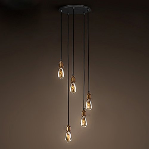 Vintage Industrial Adjustable 5-Light Edison Bulb Pendant Lamp - 20