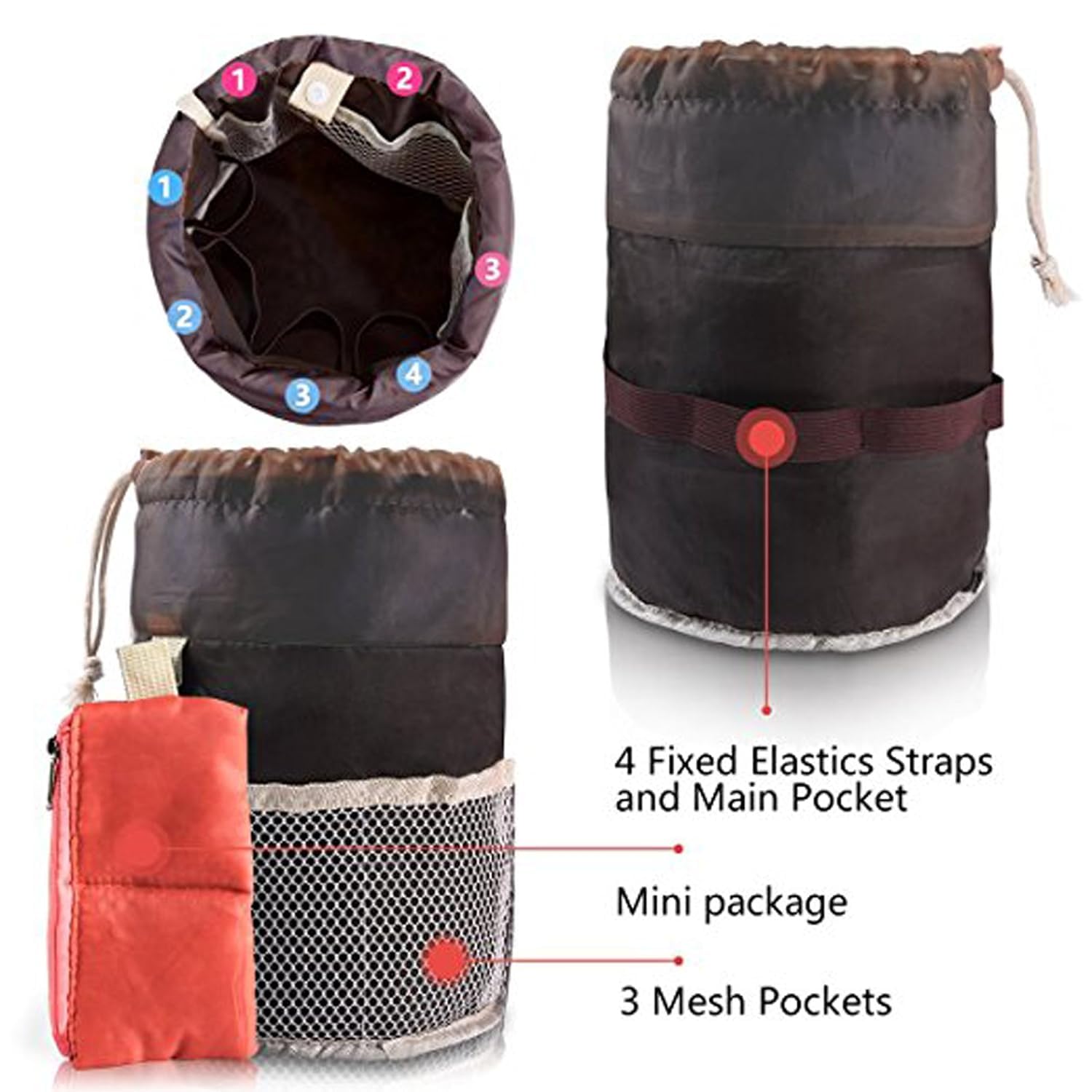 Stylish Peach Bucket Barrel Shaped Travel Cosmetic Makeup Bag for Women & Girls - Perfect for Travel, Gym, and Daily Organizer | AARNAVKART