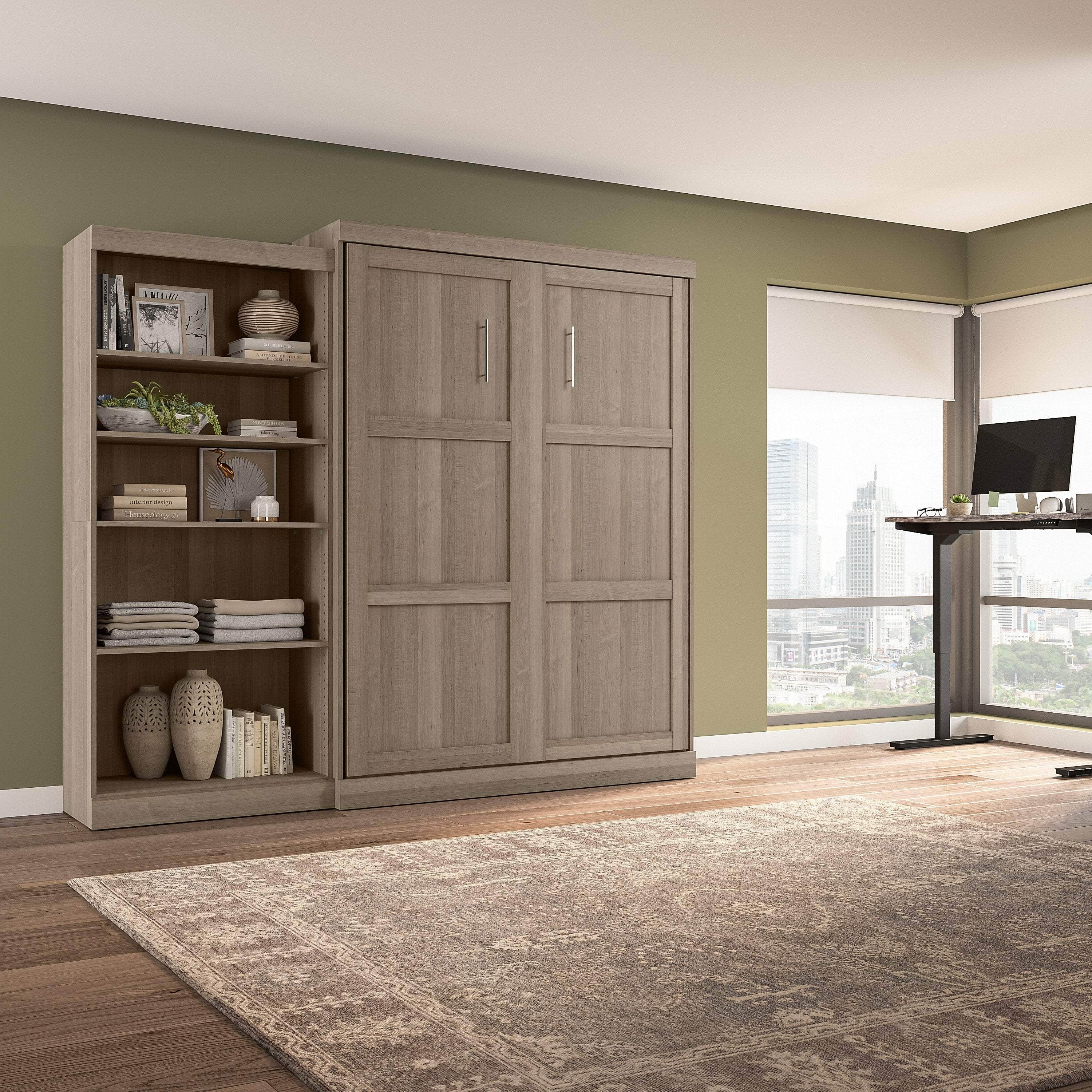 Pur Queen Murphy Wall Bed with Closet Organizer (101W) - 7 Color Options | Space-Saving Wall Bed for Small Apartments, Guest Rooms & Home Offices