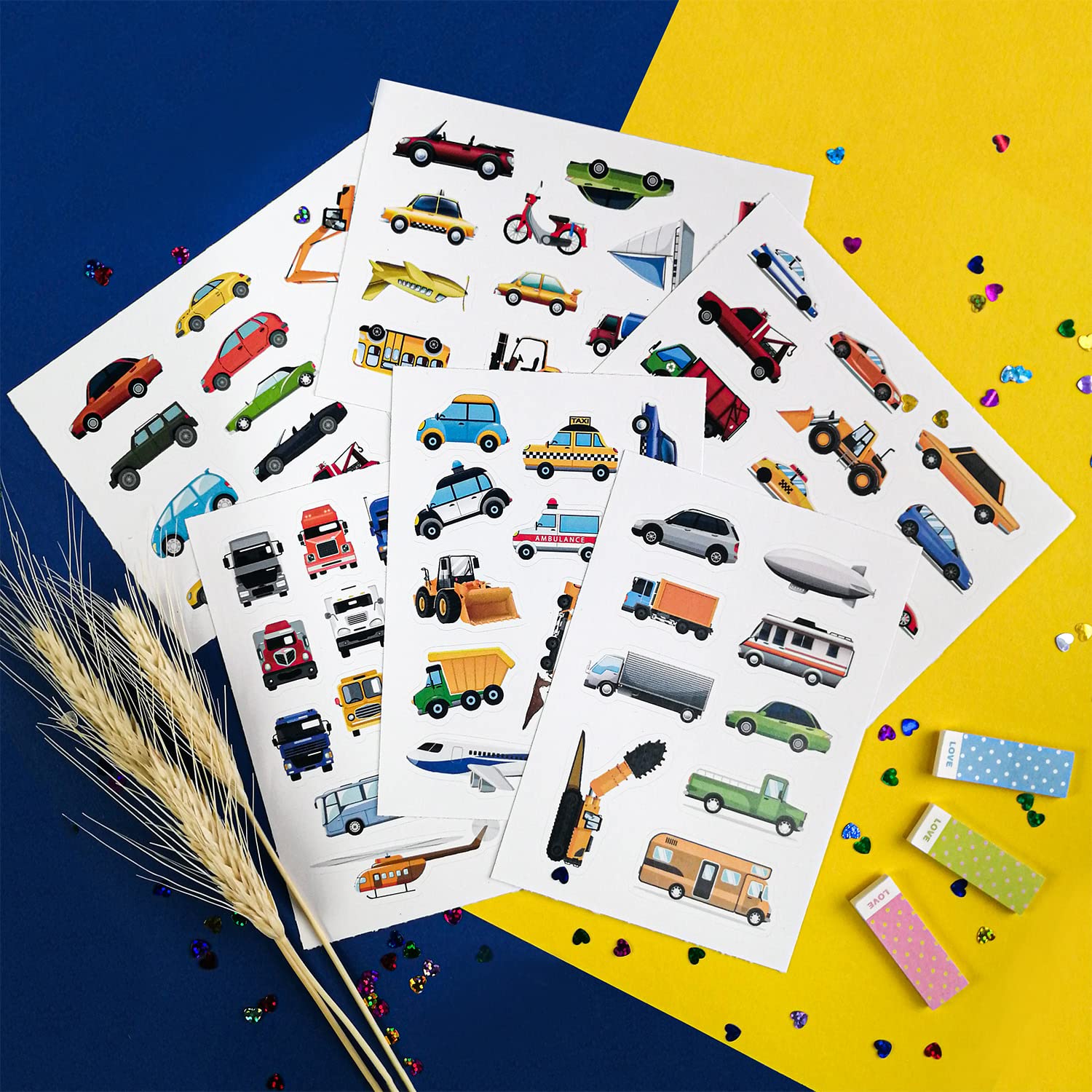 BulbaCraft Truck Stickers - Construction Vehicle Decals for Kids - Waterproof & Durable Train, Airplane, Tractor, Boat, Fire Truck and Race Car Stickers - Perfect for Laptops, Water Bottles, Helmets & Car Windows