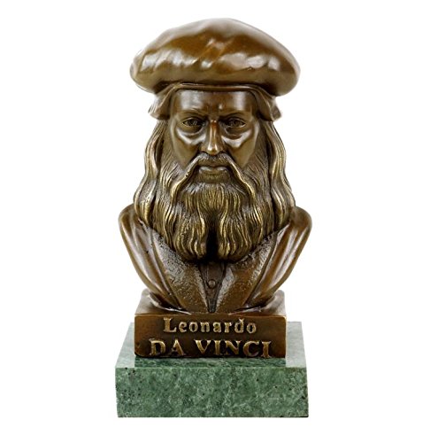 Leonardo da Vinci Bronze Bust Sculpture - Signed Gladenbeck - Decorative Statue with Marble Base - Renaissance Art Collectible for Home & Office Decor