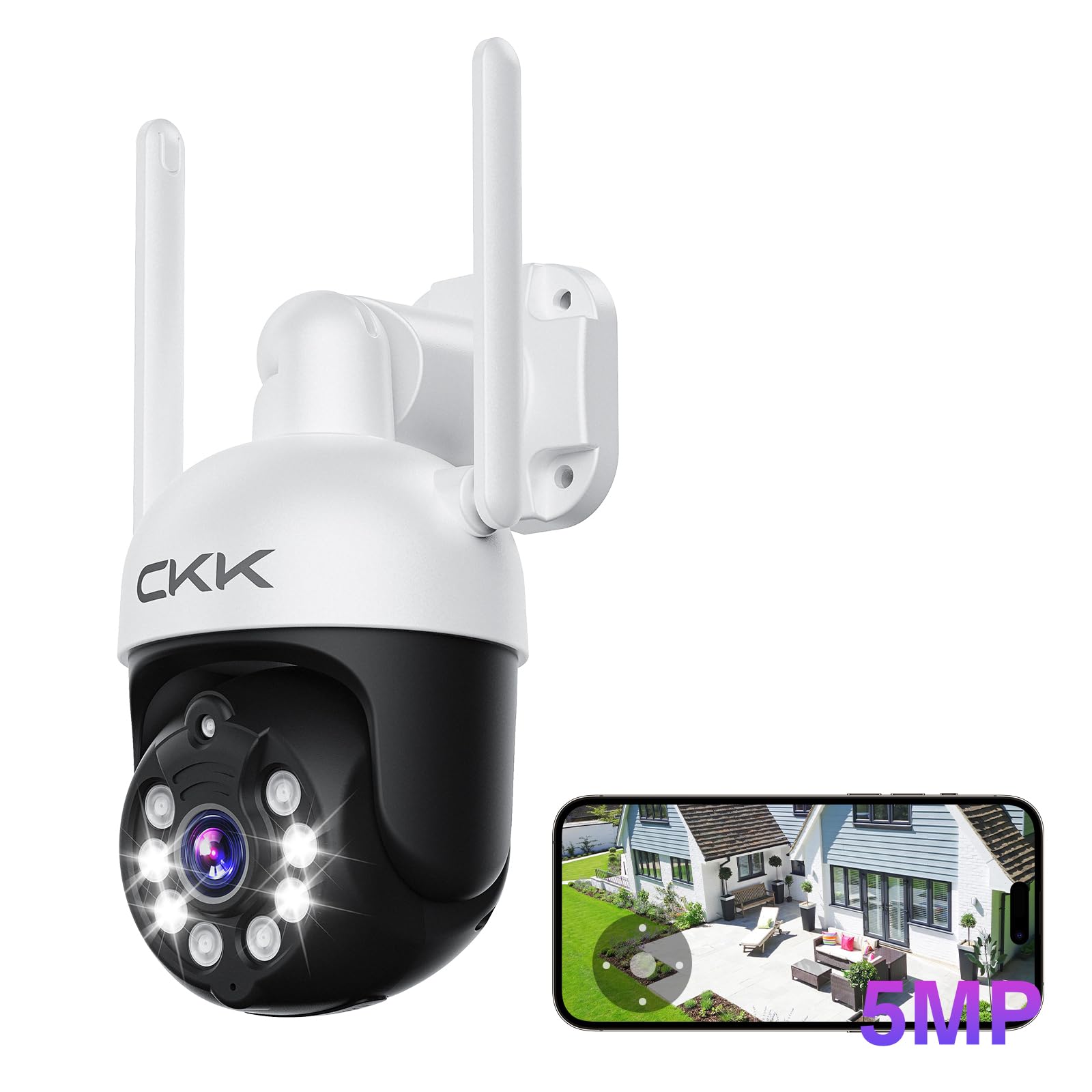 Upgraded 5MP PTZ Outdoor Security Camera - 5G Wireless IP Camera with Pan Tilt Zoom (5x Digital), 24/7 Recording, 3K Color Night Vision, AI Floodlights & Siren Alarm - Ideal for Home Security, Business Surveillance, and Property Monitoring