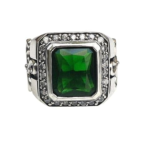 Tribal Cross Green Emerald Sterling Silver Ring for Men - Handmade Jewelry for Gifts, Weddings & Everyday Wear