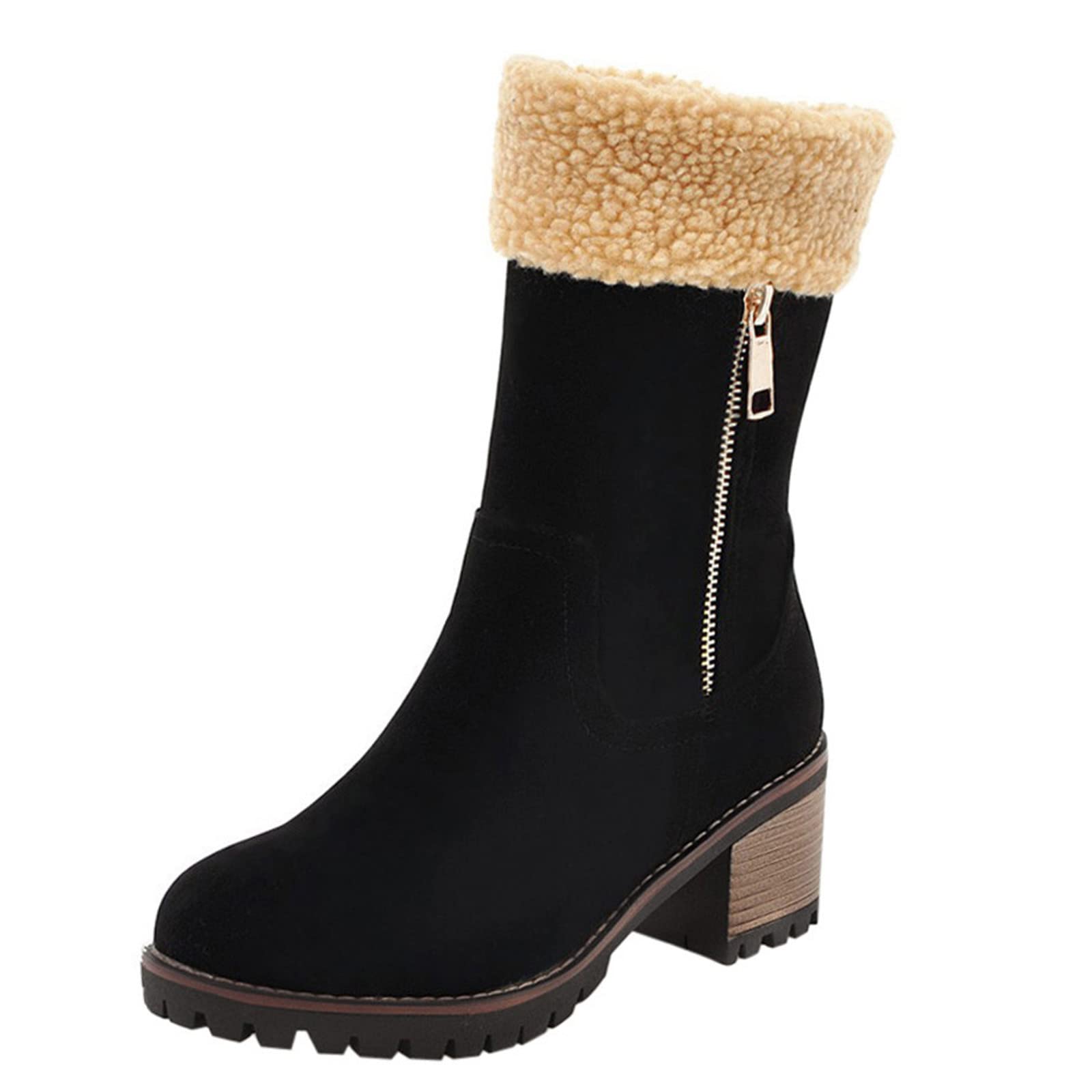 Women's Winter Snow Boots - Warm Ankle Booties with Low Heel & Zipper for Cold Weather (Black, Size 8) | Perfect for Snowy Days, Outdoor Activities & Casual Winter Fashion
