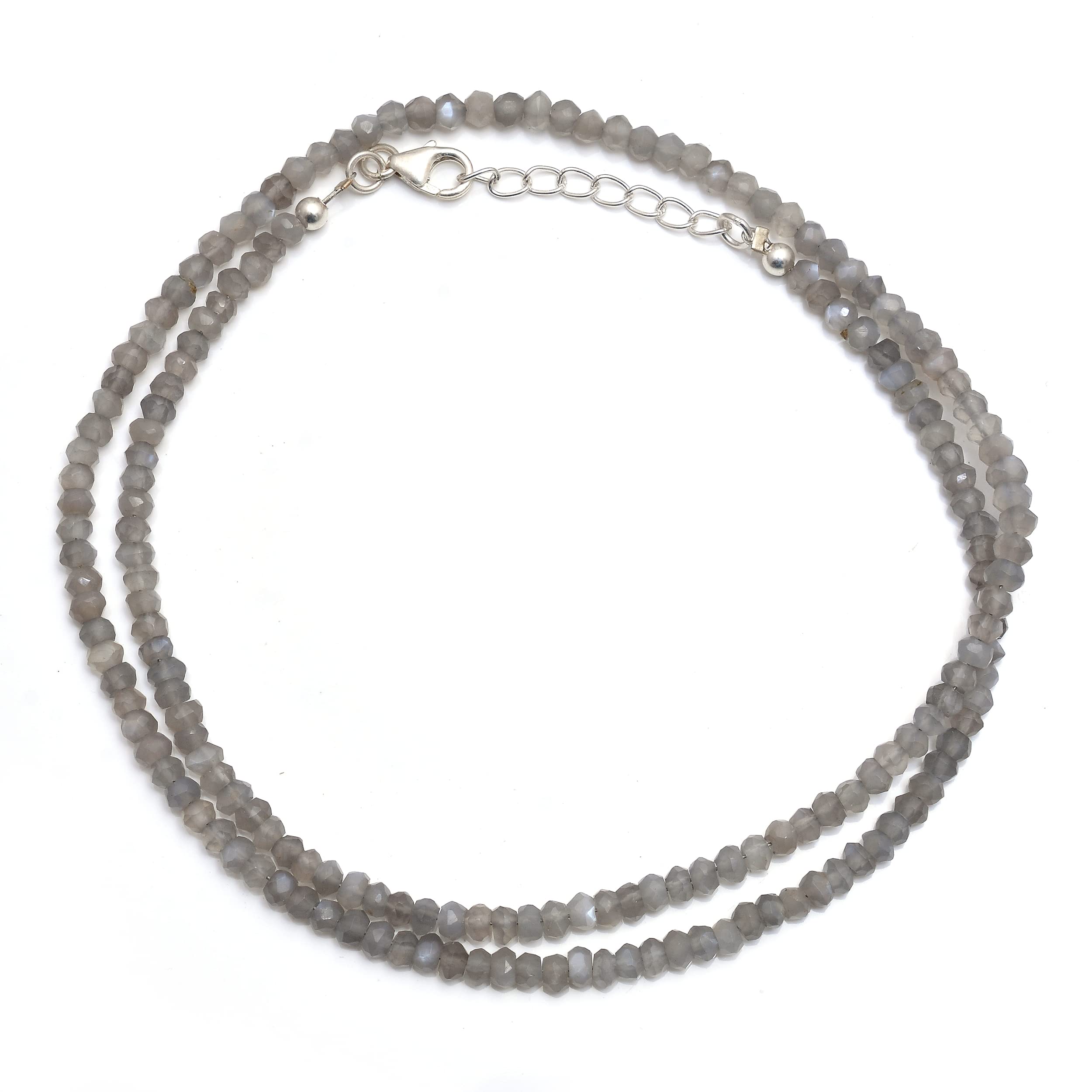 Natural Labradorite Beaded Necklace with 3.5mm Grey Beads | Adjustable Sterling Silver Jewelry for Women | Perfect for Boho, Meditation & Everyday Wear