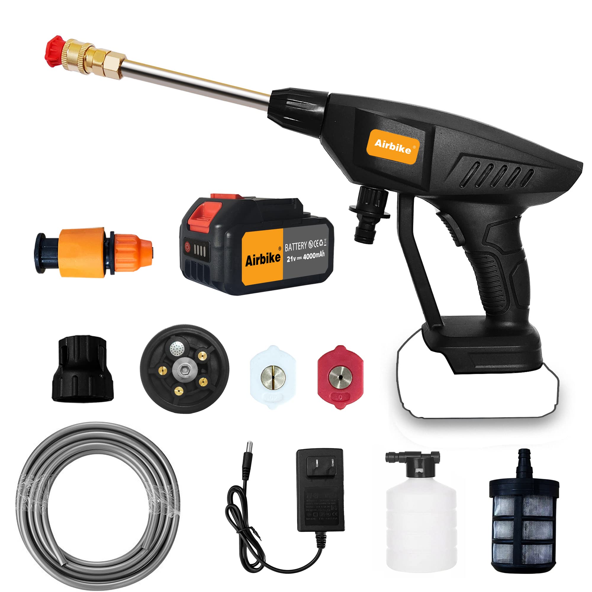 Airbike Cordless Portable Power Washer - 4000mAh Battery Pressure Cleaner for Cars, Boats, Yard Cleaning, Pet Washing & Plant Watering | Multi-Function Sprinkler for Outdoor Home & Garden Use