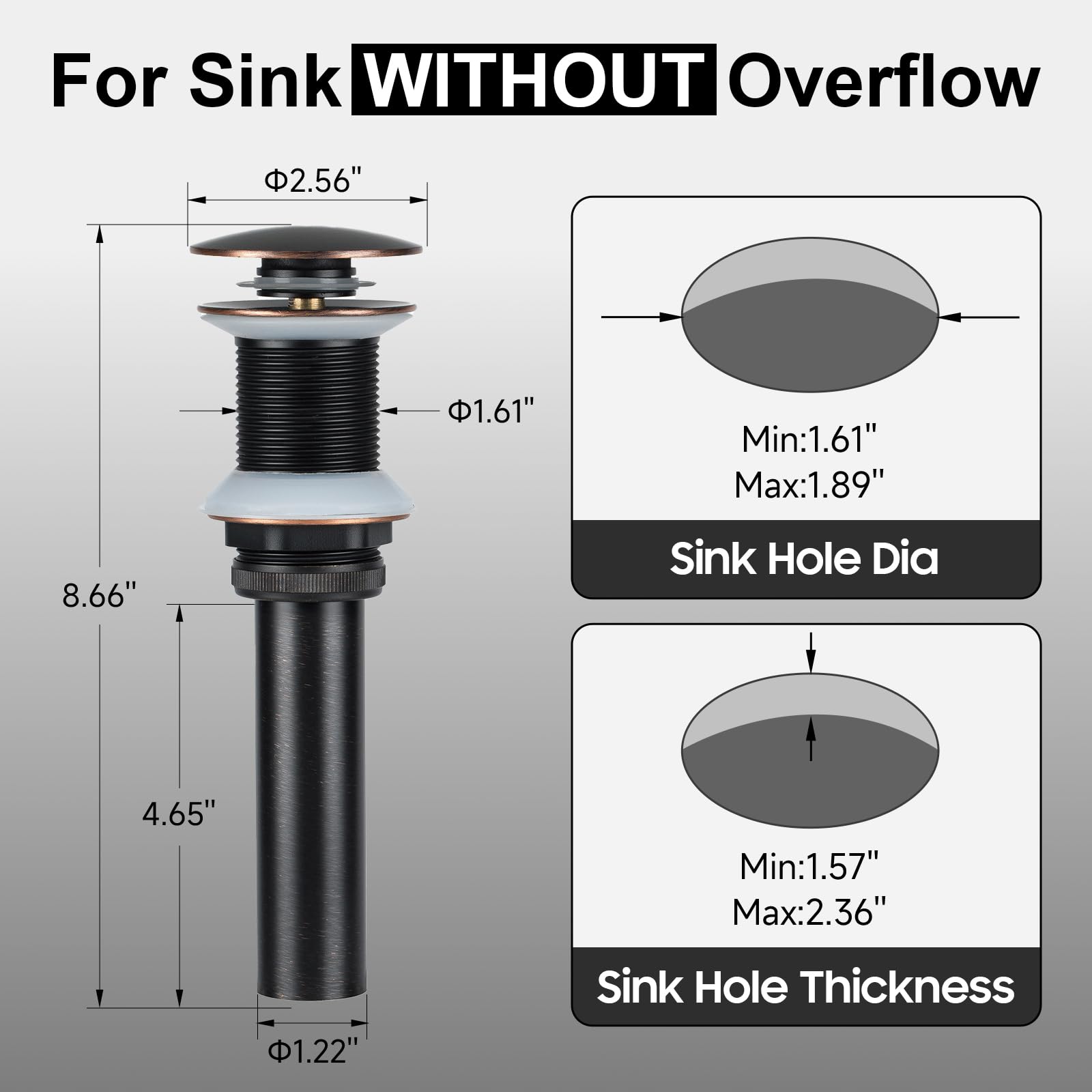 Oil Rubbed Bronze Vessel Sink Drain - Pop-Up Bathroom Drain Without Overflow for Modern Vanities & Luxury Bathrooms