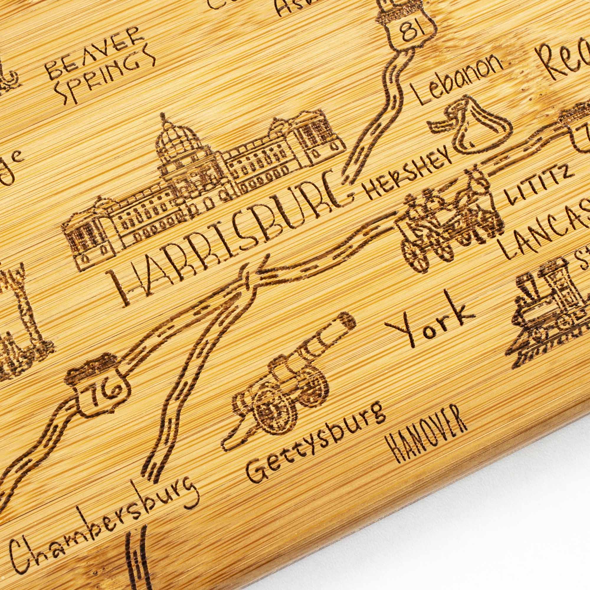 Premium 16 x 9 3/4 Inch Pennsylvania Themed Wooden Cutting Board - Perfect for Kitchen Prep, Charcuterie Boards & Home Decor