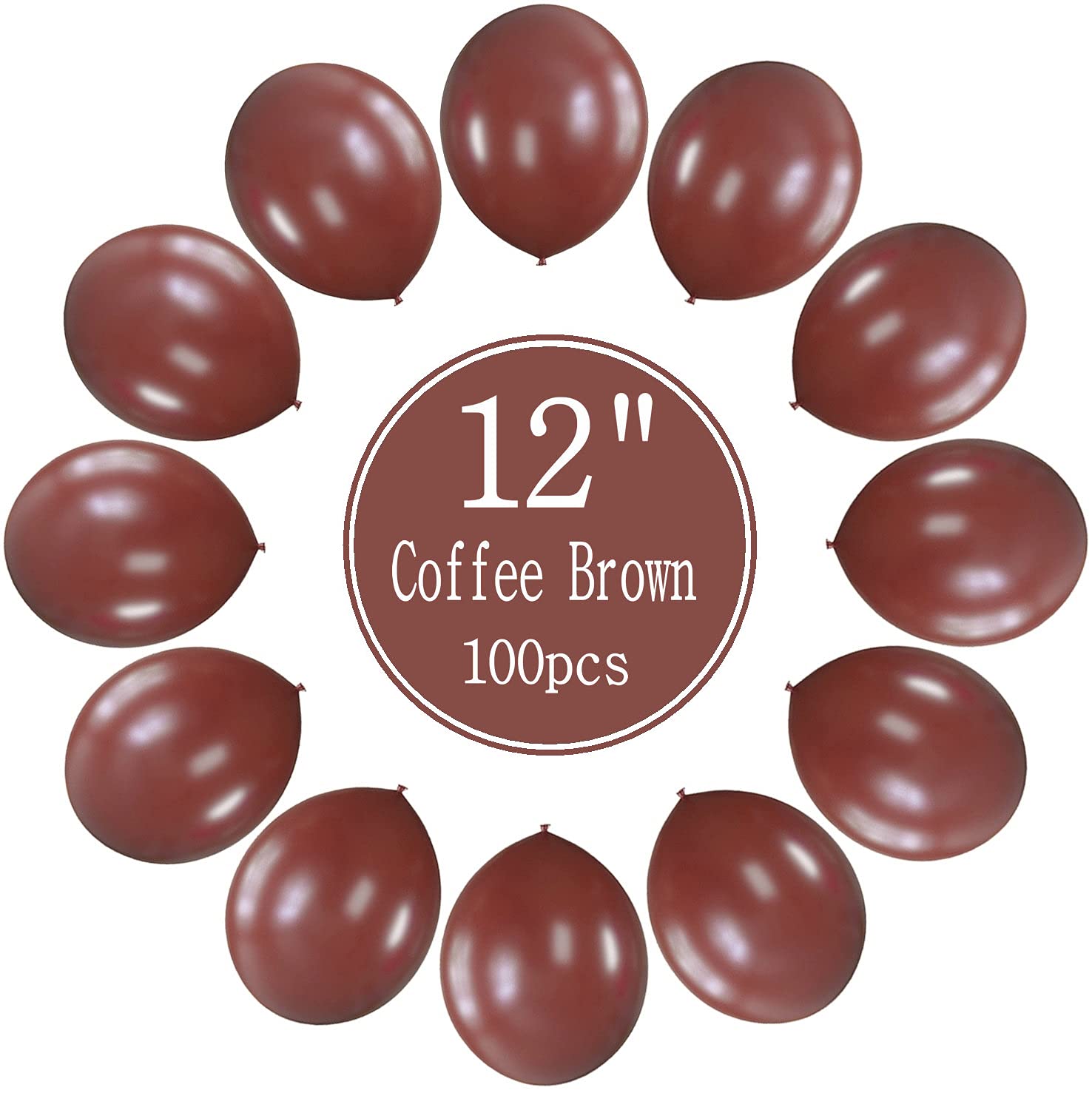 100 Pack Coffee Brown 12 Inch Latex Balloons - Durable Thick Party Balloons for Sports Events, Brown Bear Birthday Decorations, Baby Showers & Wedding Decorations