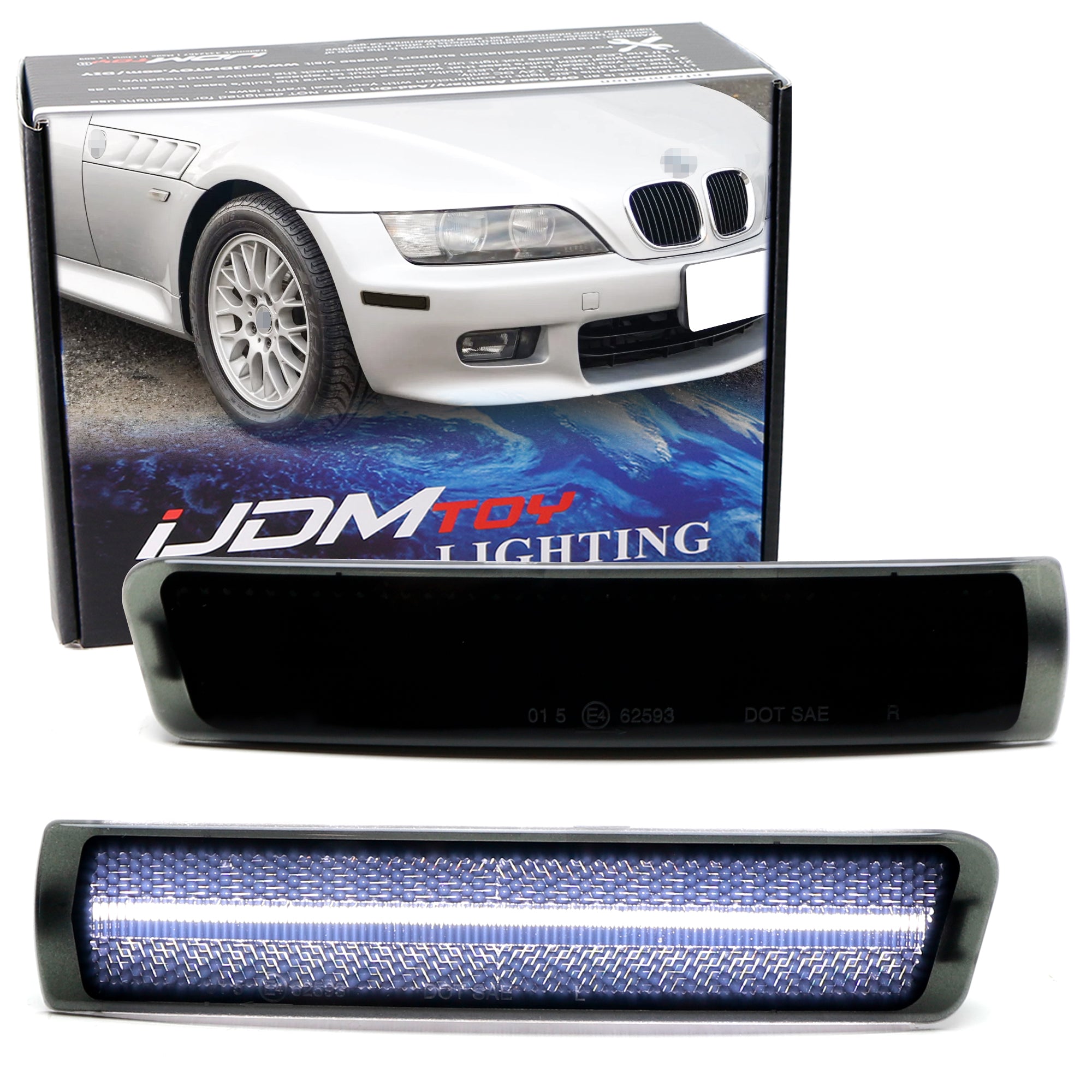 96-02 BMW Z3 Euro Smoked Lens Front Bumper with White Full LED Strip Side Markers - Upgrade Your Ride for Night Driving & Car Shows
